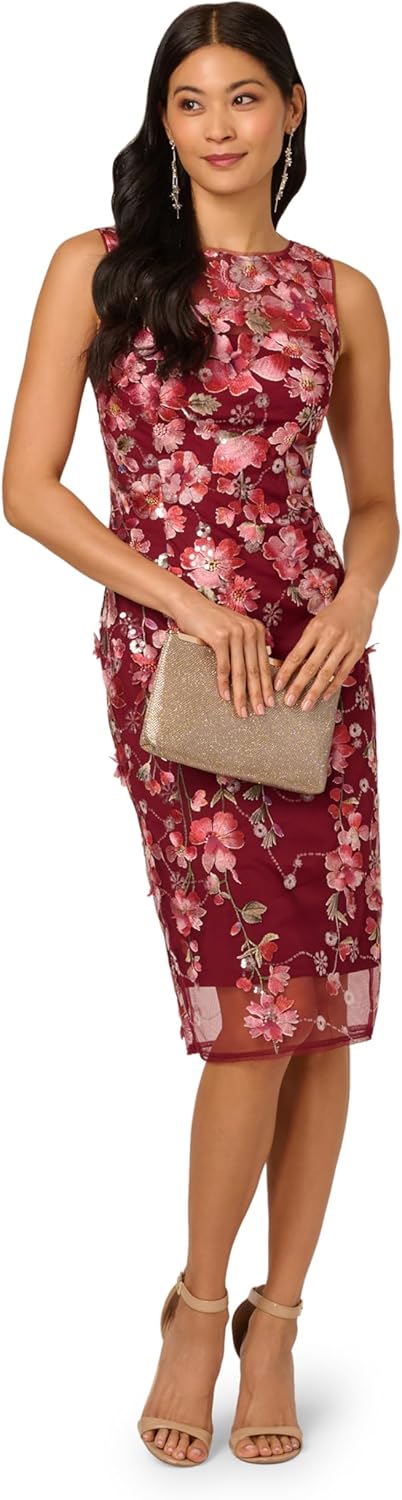 Adrianna Papell Womens Embroidered Floral Midi Dress