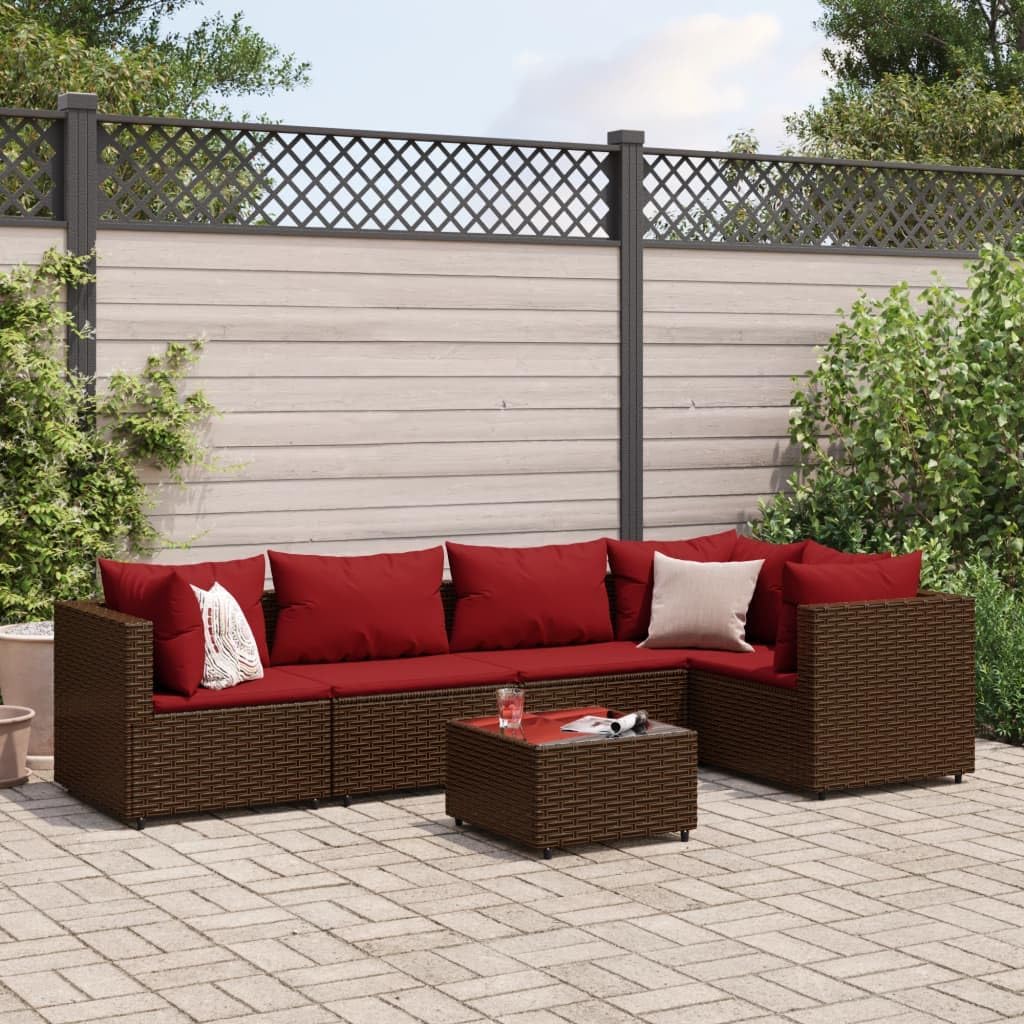 6 Piece Patio Lounge Set with Cushions Brown Poly Rattan,Stylish Rattan Outdoor Furniture Set with Comfortable Seating and Modular Design for Garden, Terrace, or Patio Furniture Sets for Patio, Lawn &