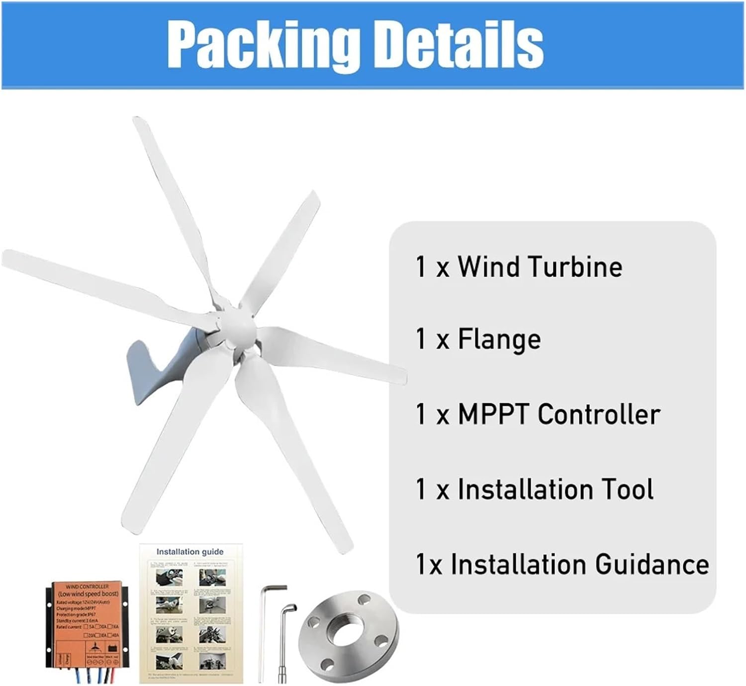 2000W Windmill 12V 24V 48V 6 Blades Wind Turbine Generator with MPPT Controller Low Start Wind Speed Home Appliance Low Starting Speed for Home(Wind Turbine Only,12V)
