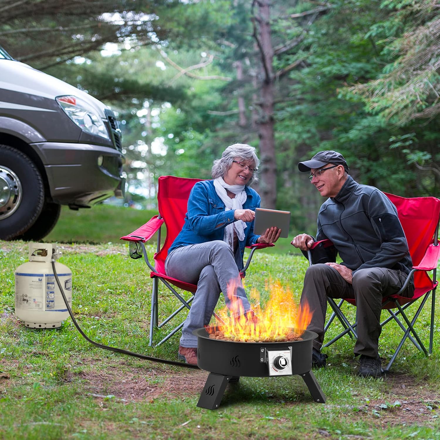 Onlyfire Outdoor Propane Fire Pit - 19 Inch Portable Height Adjustable Gas Firebowl with 8.8 Lbs Lava Rocks - Smokeless Firepit for Camping Bonfire Picnic Backyard - 58,000 BTU Auto-Ignition