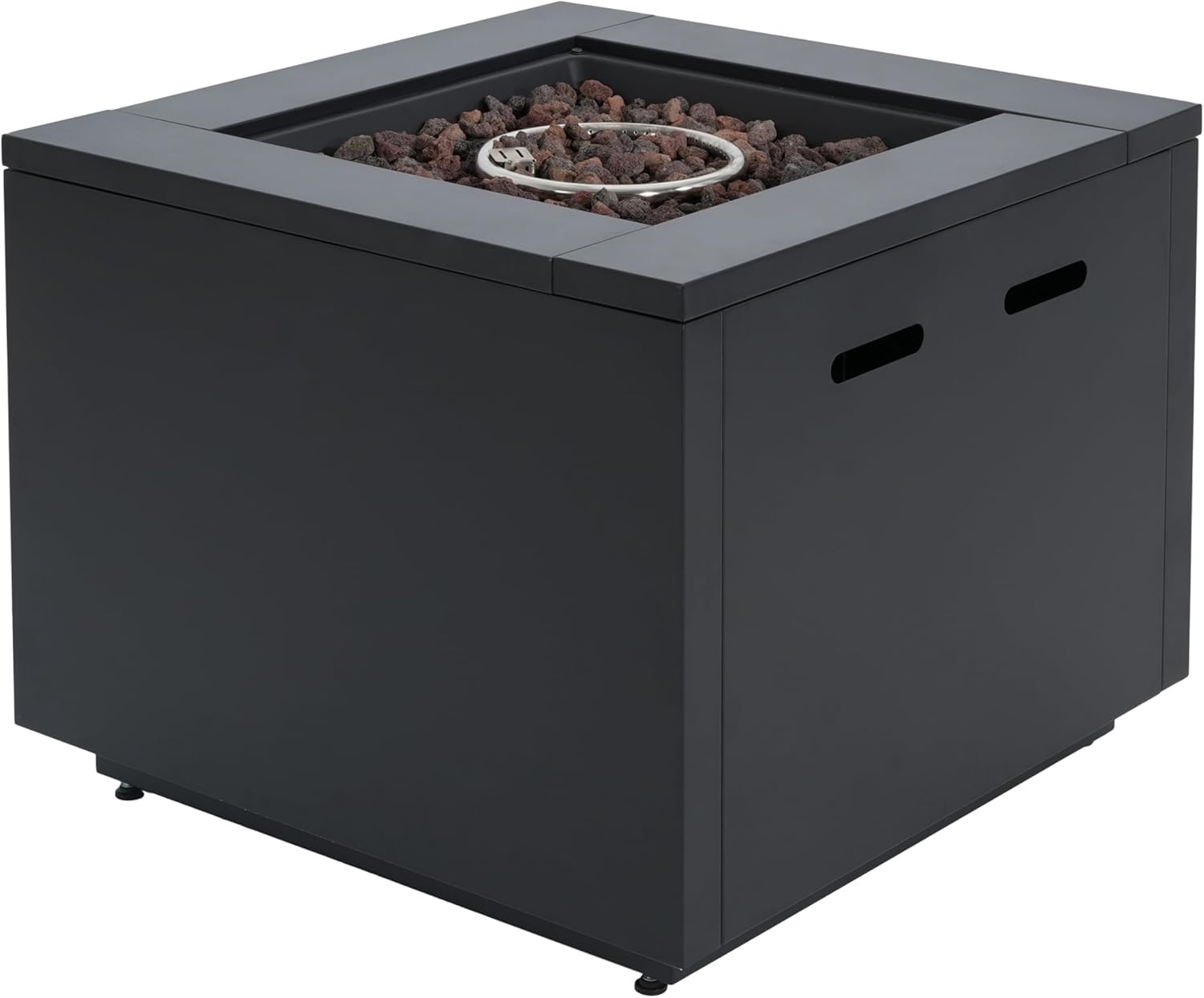 Christopher Knight Home Senna Outdoor Fire Pit with Lava Rocks and Protect Cover, Galvanized Steel Construction Tank Table, 40000 BTU Square Tabletop Fire Pit, Patio Gas Fireplace Table, Black