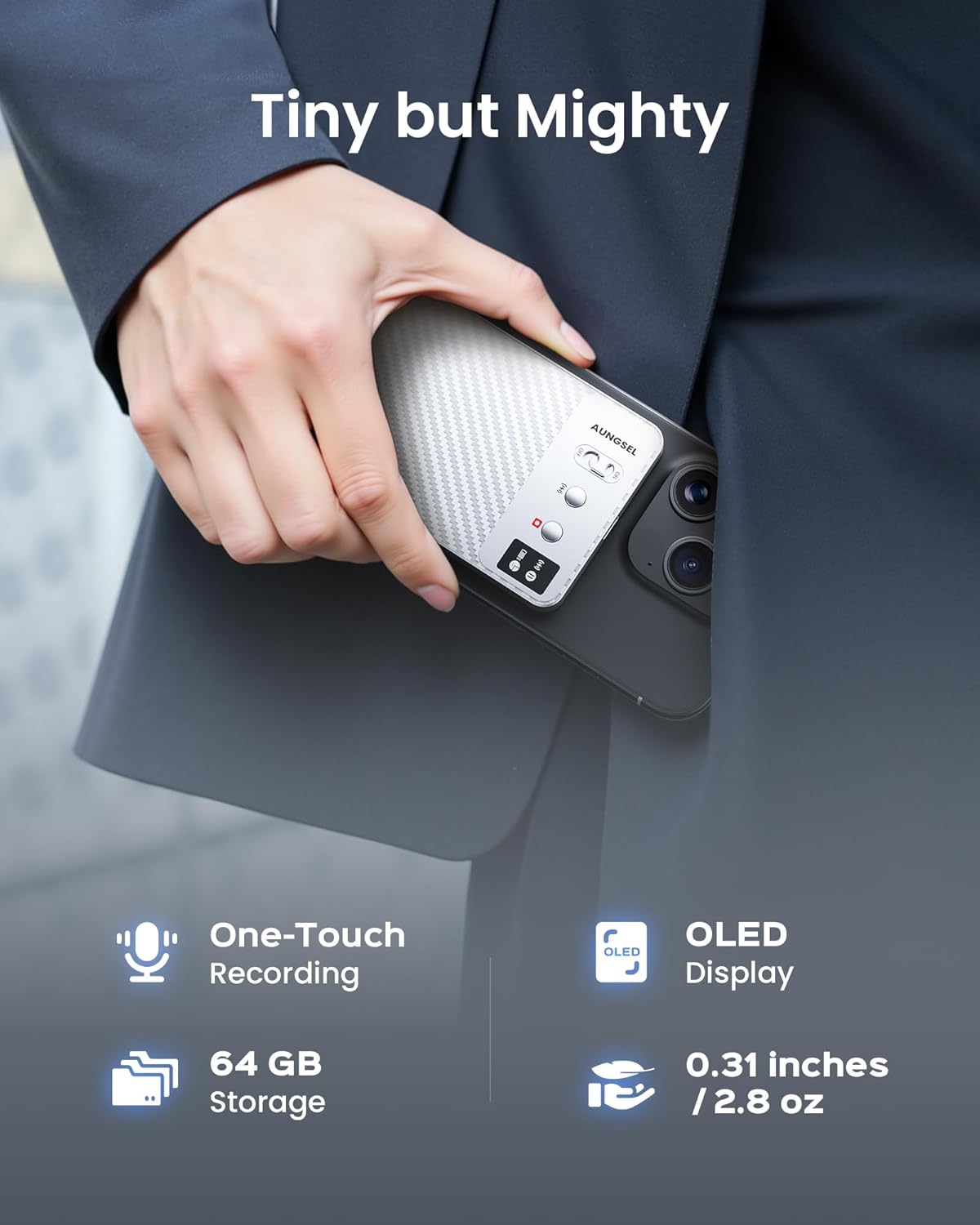 AI Voice Recorder, Transcribe & Summarize AI Audio Recorder, Support 121 Languages, 64GB Memory, Wireless Charging, App/Web Control, Digital Recording Device for Lectures, Meetings, Calls, Silver