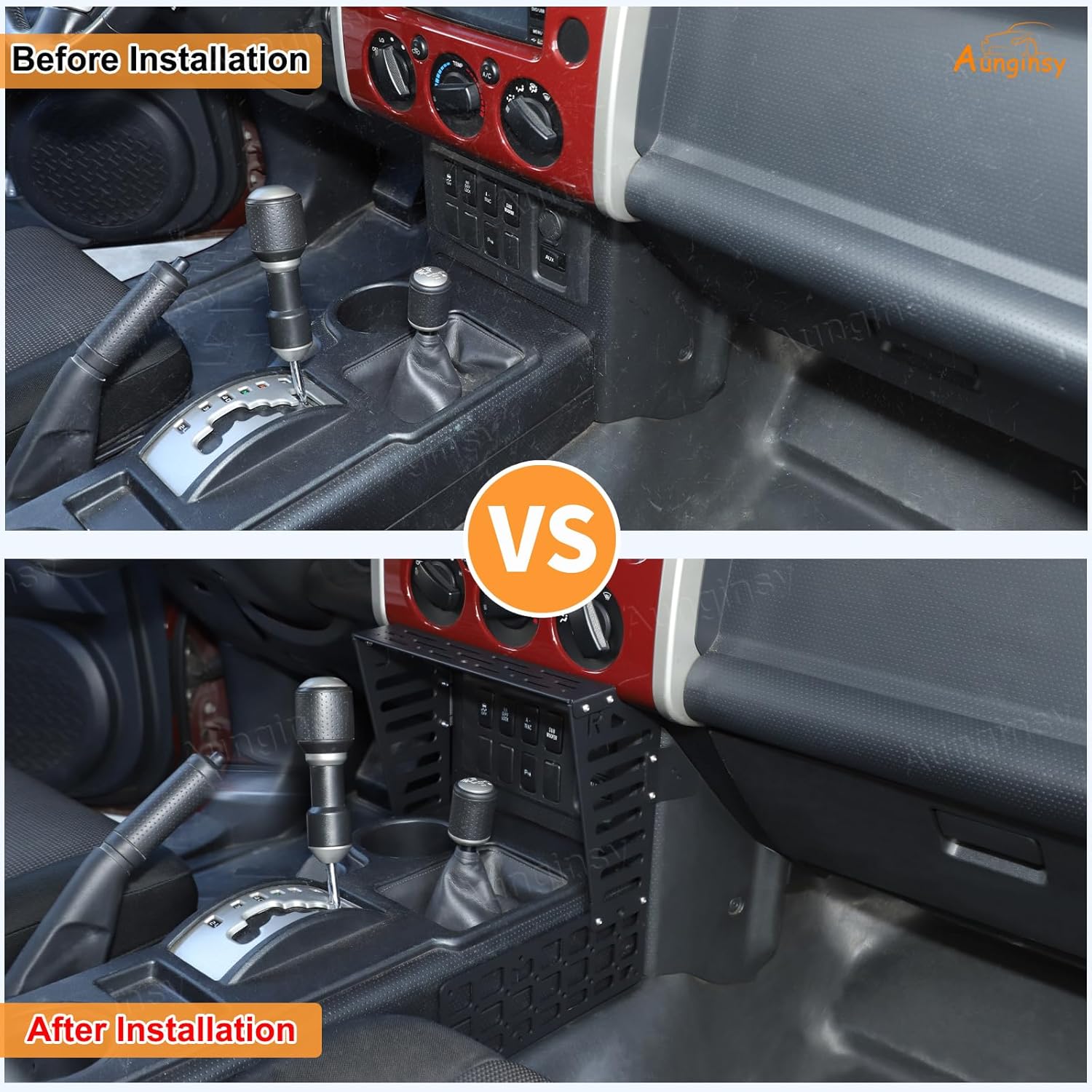 Aunginsy Center Console Modular Storage Baffle Compatible with Toyota FJ Cruiser 2007-2021, Car Aluminum Gear Shift Box Storage Molle Panel Mobile Phone Based Walkie Bracket Expansion Accessories