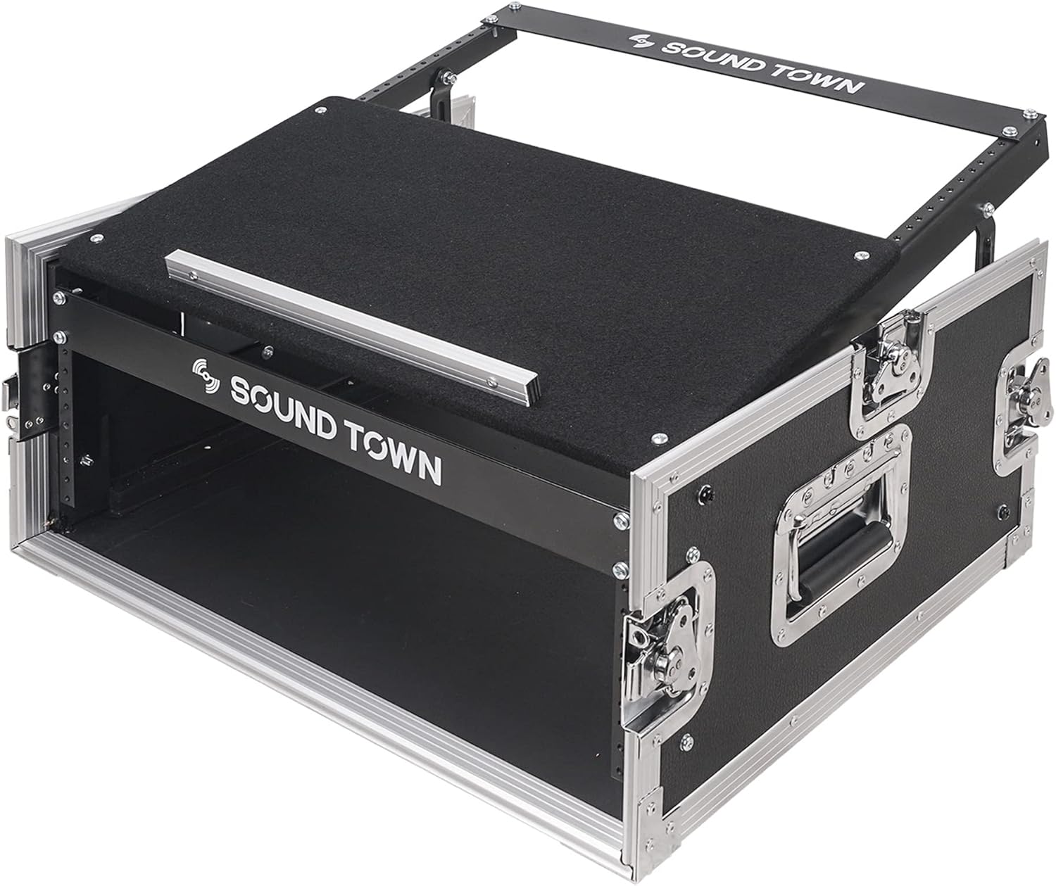Sound Town 4U PA DJ Pro Audio Rack/Road ATA Case with 11U Slant Mixer Top, 20.2’ Rackable Depth, 4 Space Size - Pro Tour Grade (STMR-4U)