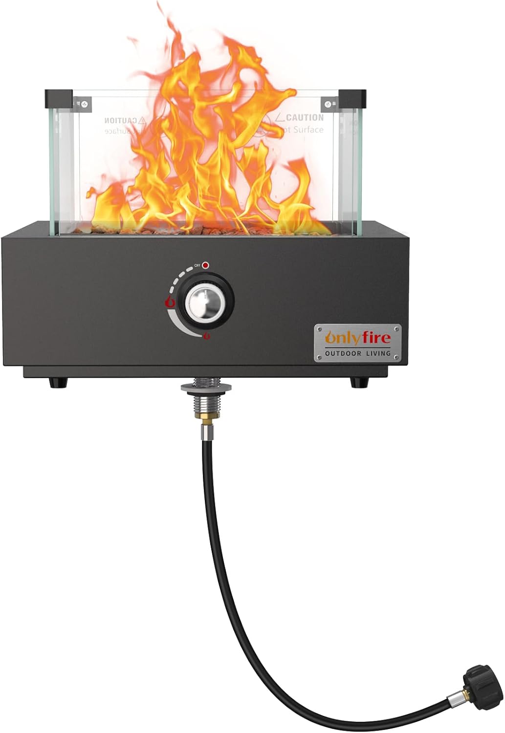 ONLYFIRE OUTDOOR LIVING Gas Fire Pit Bottom-Mounted for Table with Umbrella Hole, Portable Tabletop Smokeless Firepit with Wind Guard, Propane Firepit for Patio Camping RV Tailgating, Square FP041