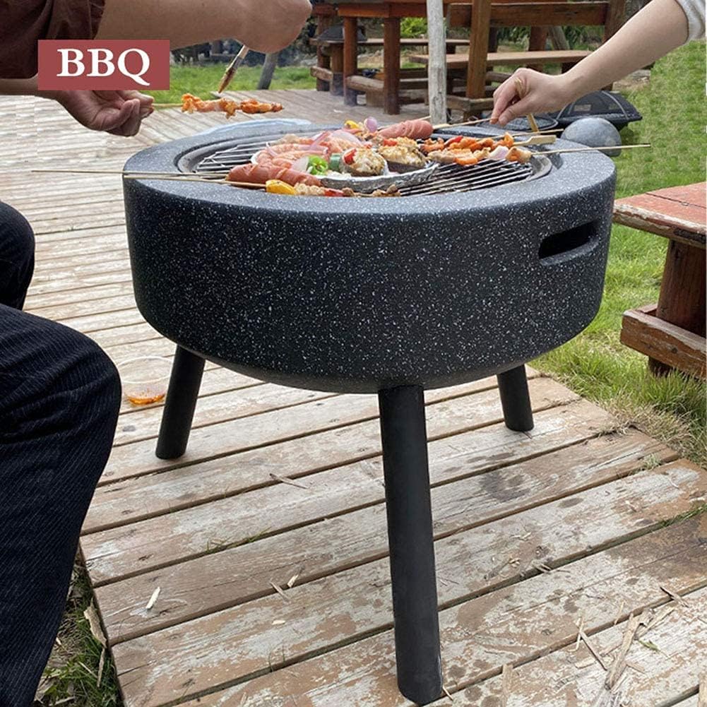 Outdoor Fire Pit Barbecue Grill,Fire Pit with BBQ Grill Shelf, Geo Fire Pit Bowl with Triangle Bracket Material Outdoor Garden Fire Grill Barbecue Rack