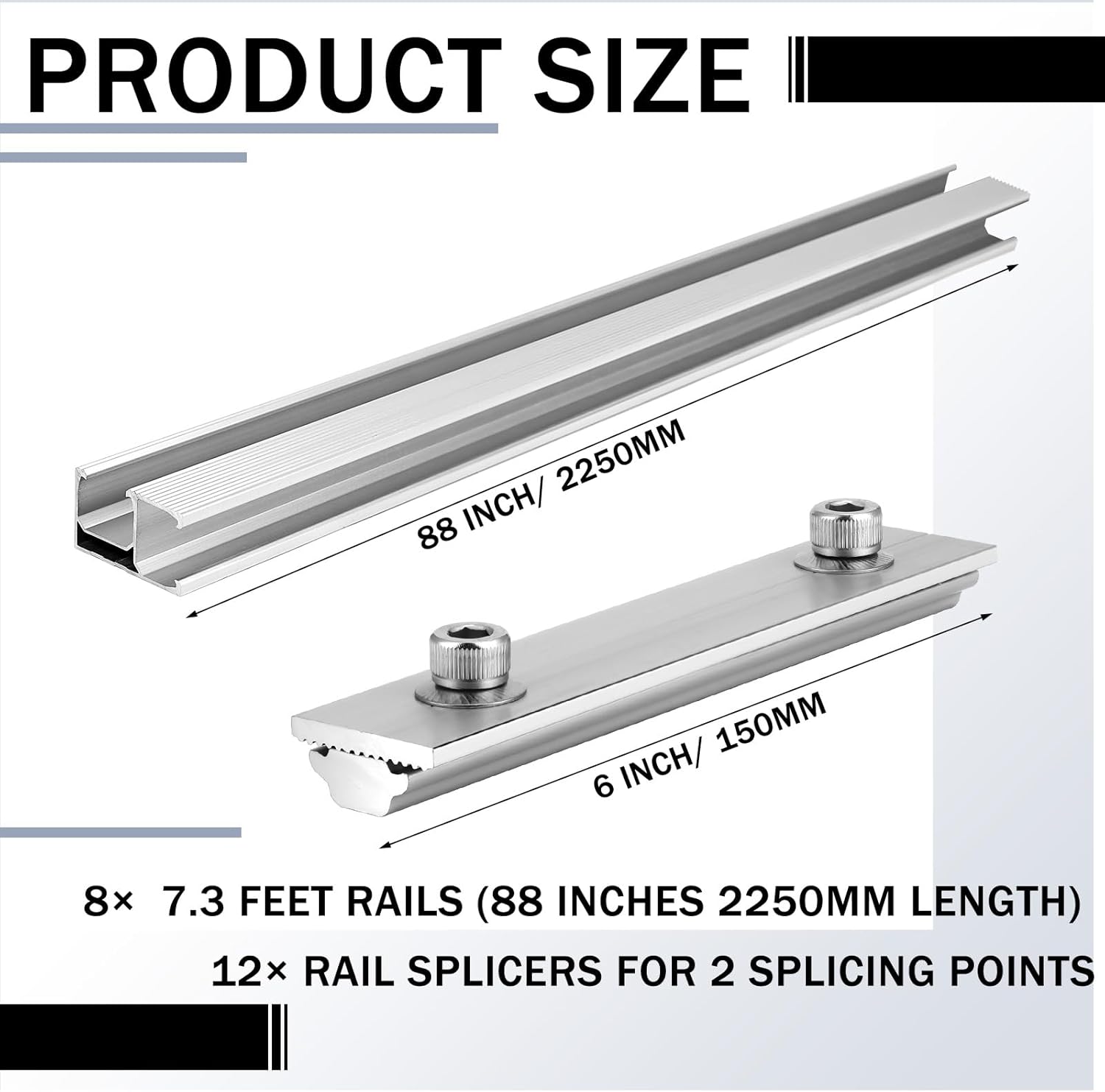 Tandefio Solar Panel Mounting Kit for 8-10 Solar Panels, Panel Kit for Shingle Roof, Adjustable with Clamps, L Shape Brackets, 88 Inch Rails(Silver)