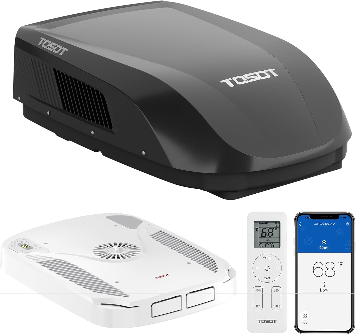 TOSOT GO Cool RV Air Conditioner 16,000 BTU, Non-Ducted Camper Rooftop AC Unit with Heat Pump, WiFi and Remote Control, Black