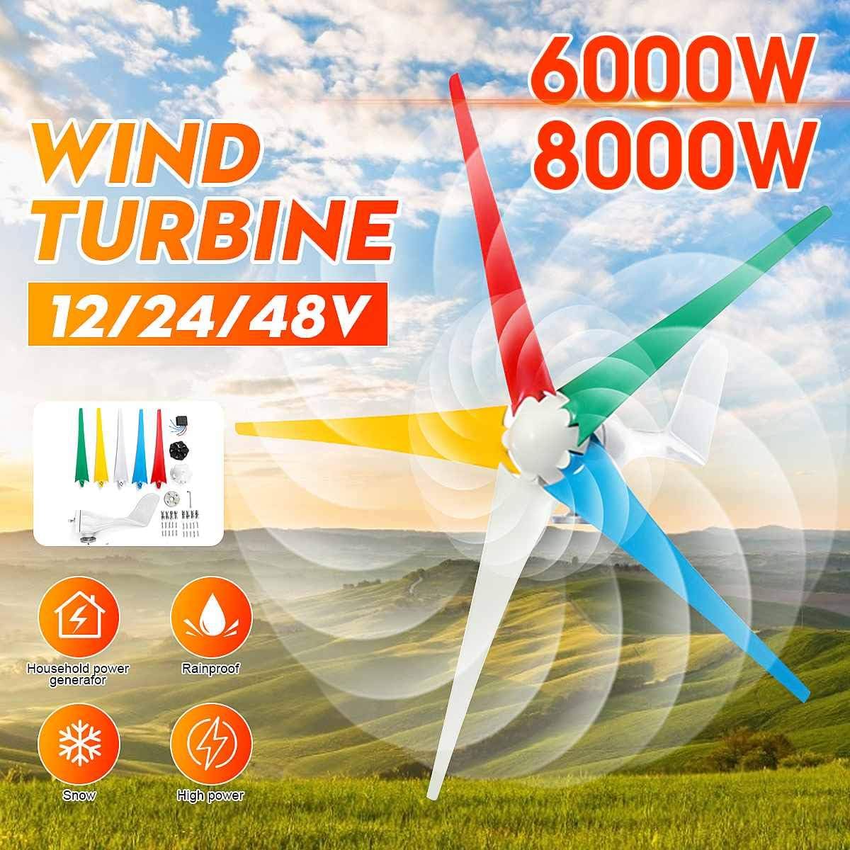 8000W AC Permanent Wind Turbines Generator 5-Nylon Blades 12/24/48V w/Controller Household Power Generator for Solar Streetlight