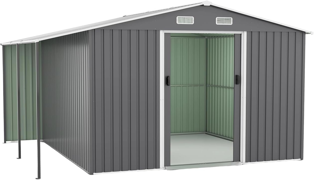 10 FT x 12 FT Outdoor Storage Shed, Extra Large Metal Shed with Lockable Doors, Windows, Outside Steel Tiny House Ideal for Garden, Backyard, Patio Utility, Tool Storage, Chicken Coops (Dark Gray)