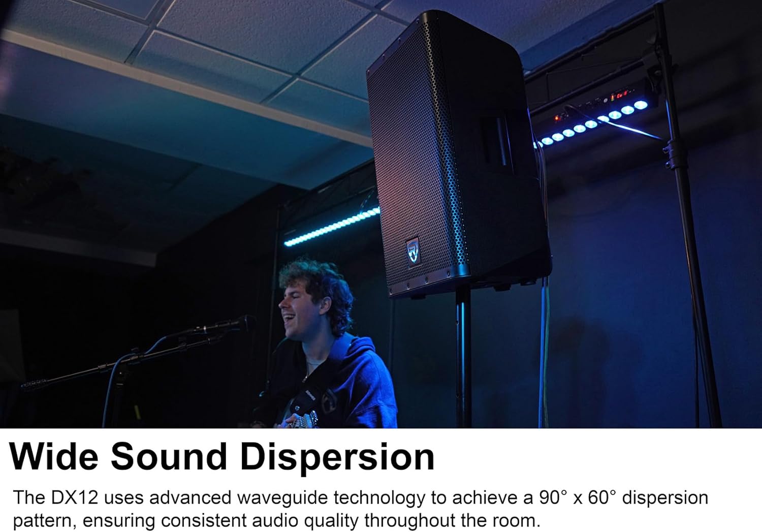 Rockville DX12 2000W 12” Powered PA Speaker, 2-Channel Mixer, XLR & 1/4” Inputs, Dual-Angle Pole Mount, Stage Monitor Angle, Perfect for Live Sound, Events, Venues & DJs