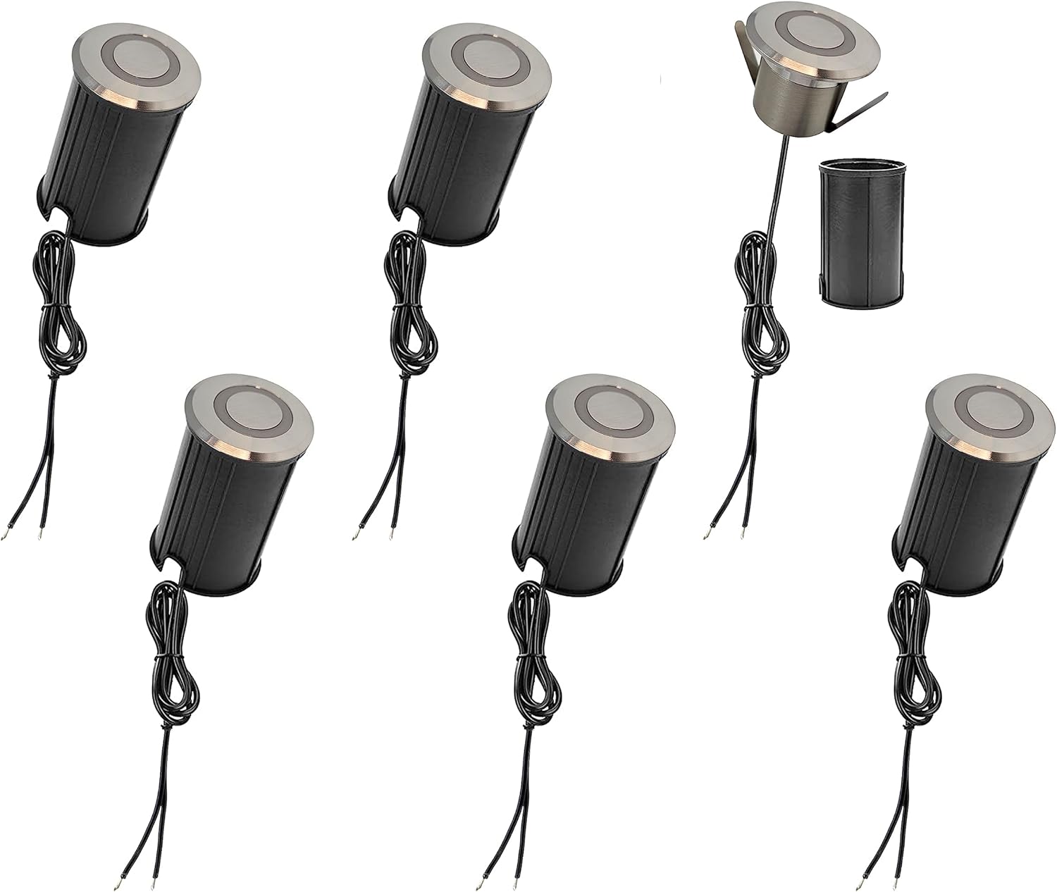 LUMENGY LED In-Ground Pavers Ambiance Lights, Patent Ring Light Effect, Waterproof 1W 12V-24V AC/DC. Ideal for Decks, Driveways, Patios, Steps, Walls, Ground Areas, Stainless Steel Color, 6-Pack