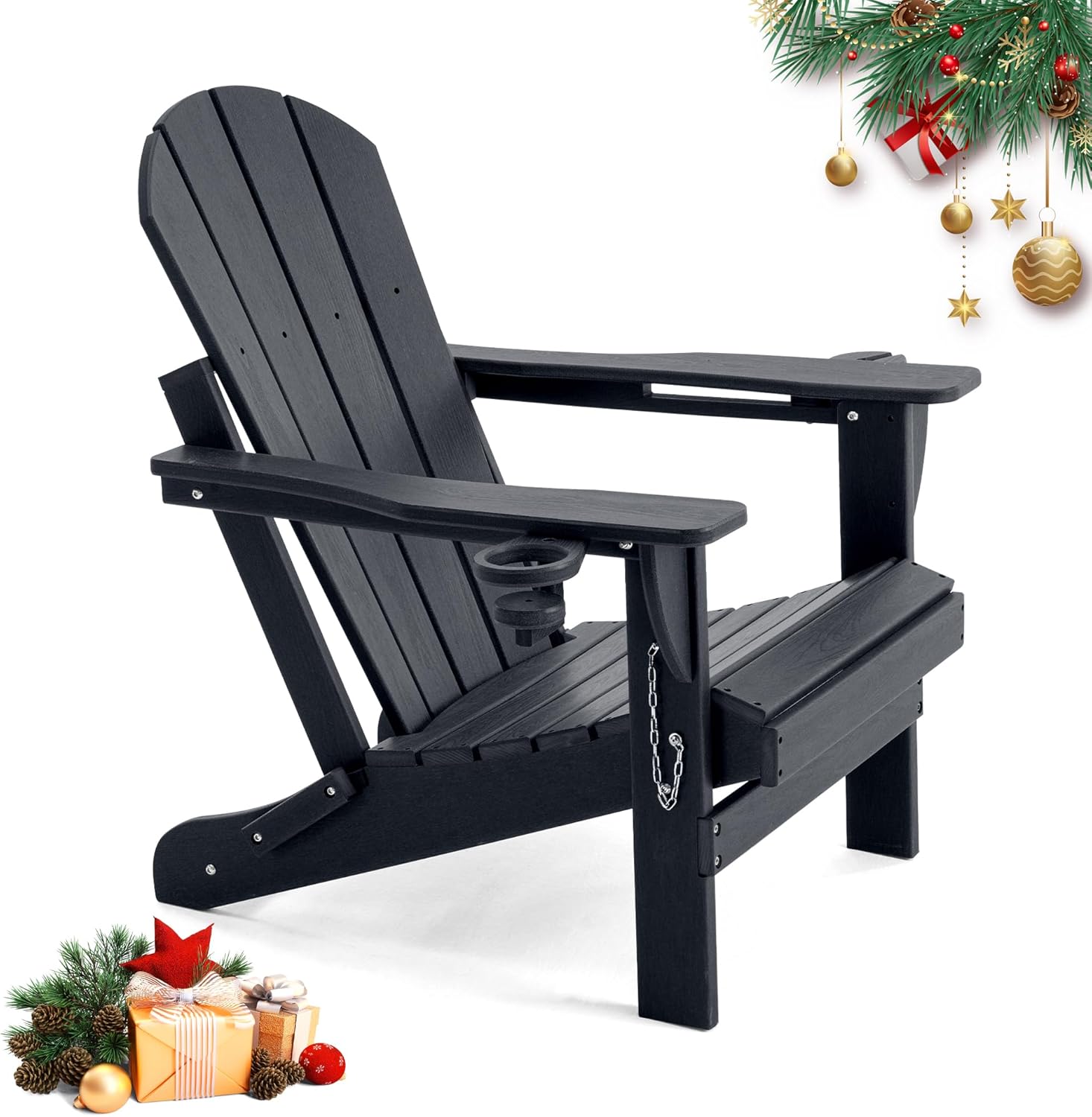 Folding Outdoor Adirondack Chairs Set of 4 with HDPE Side Tables-Plastic Weather Resistant Patio Chairs with Small Outdoor Side Tables 2 Storage for Patio,Fire Pit, Garden and Backyard