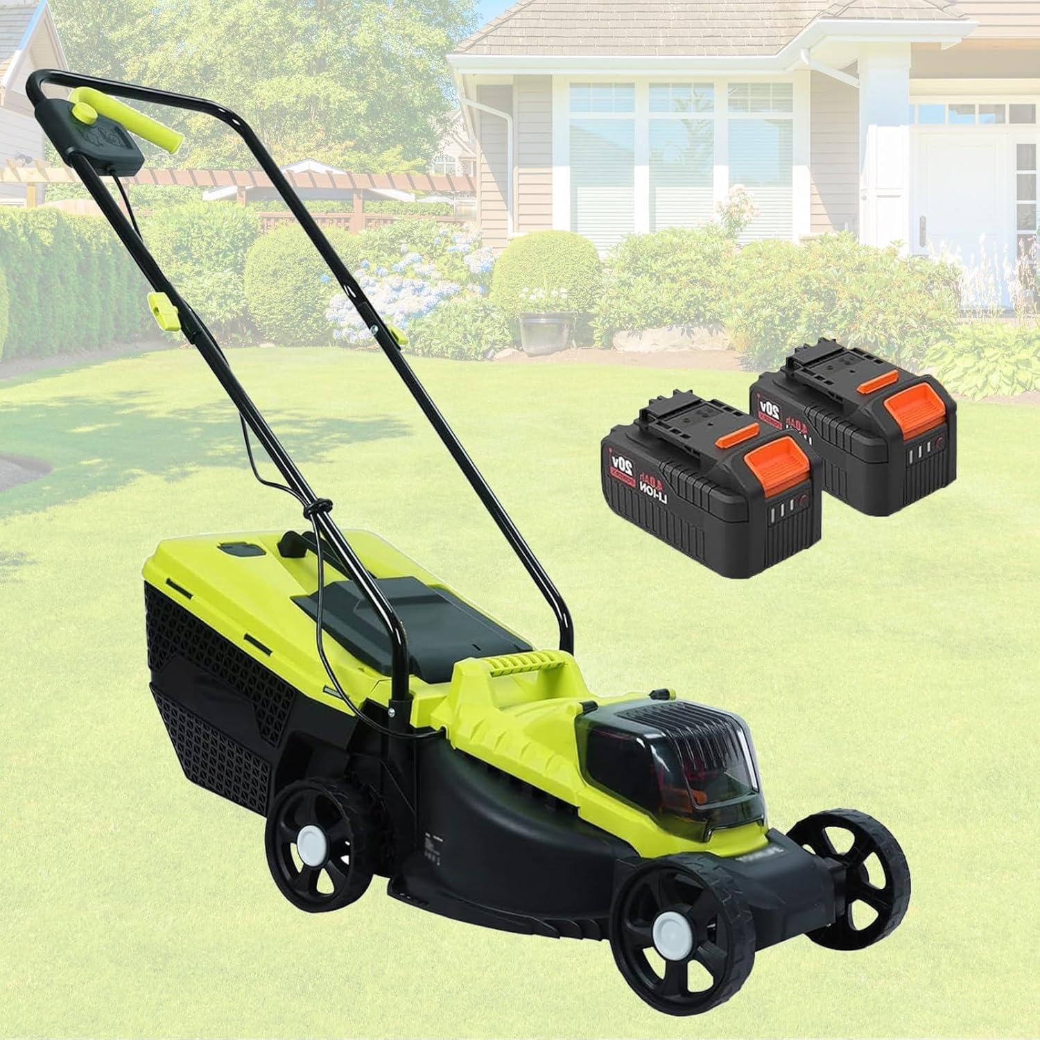 Manual Lawn Mower, Walk-Behind Cordless Grass Cutter with 11.8 Gal Removable Grass Collect Bag, 33 Cm Cutting Width, 3-Level Height Adjustment (30-70 Mm), 4.0ah Battery and Charger Included