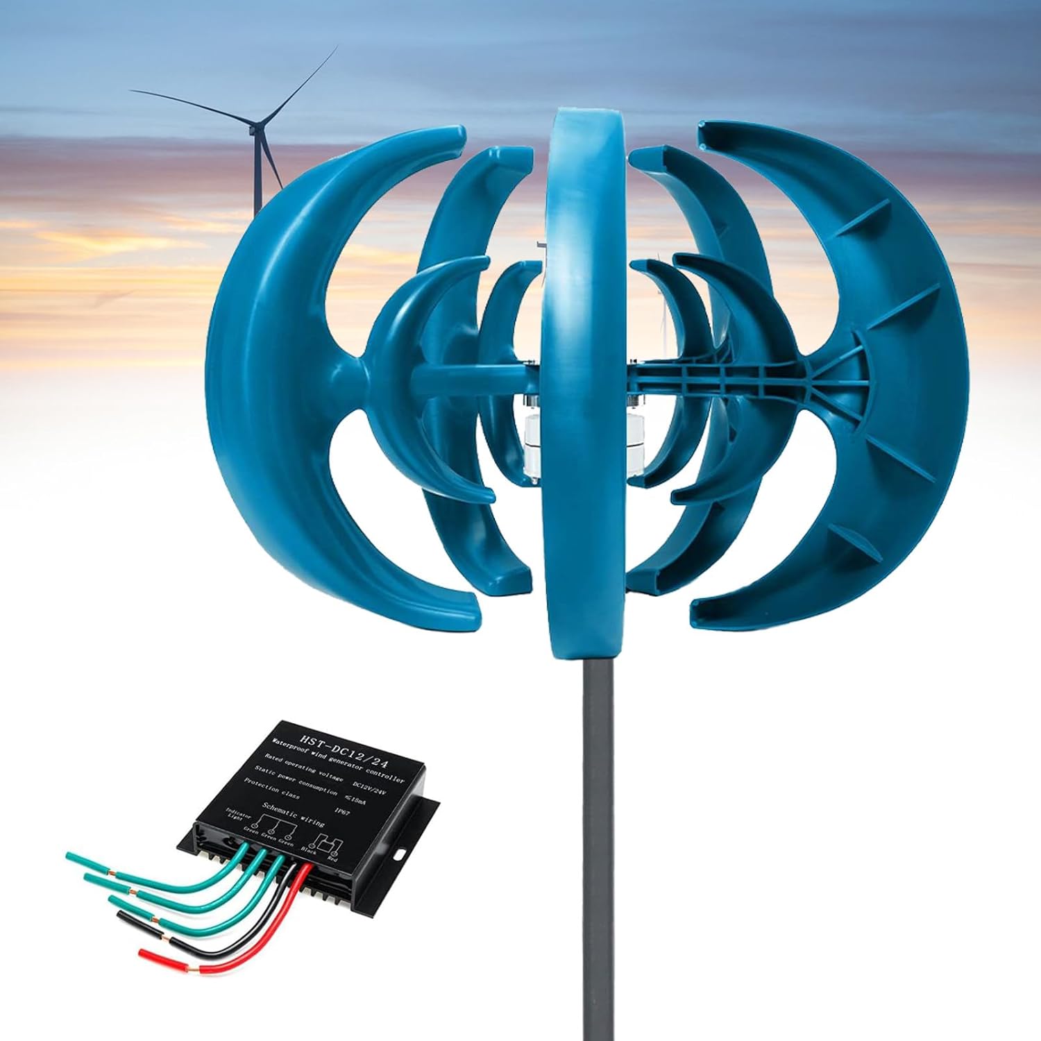 10000W 12V/24V Vertical Wind Turbine Generator Kit - 5-Blade 3 Phase AC Permanent Magnet for Boats, Cabins, Terraces - Eco-Friendly Renewable Energy Solution