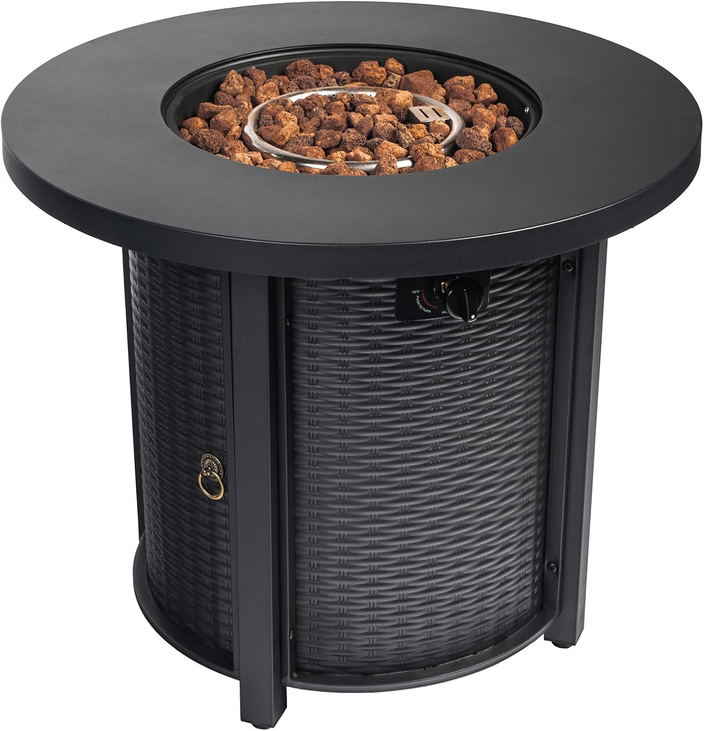 30 Inch Outdoor Propane Fire Pit Table,50000 BTU Steel Gas Firepit with Lava Rocks & Cover, Portable Round Patio Heater for Deck Garden Backyard Black