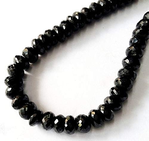13 inch natural beads strand of 7-7.5mm faceted rondelle black spinel gemstone beads for DIY jewelry - necklace, bracelet, earring, ring.