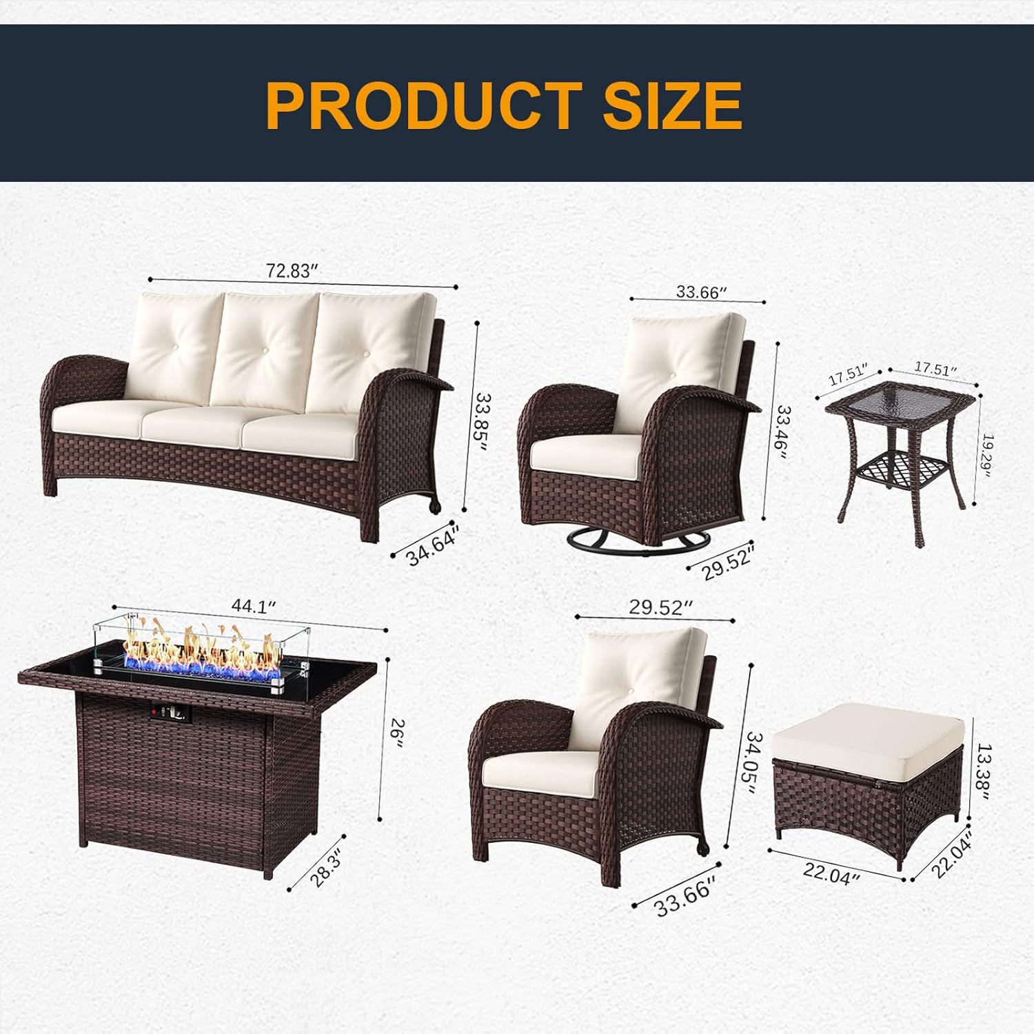 Outdoor Patio Furniture Sets with Fire Pit Table 10 Pieces Wicker Swivel Rocker Chairs and Sofa Sets for Backyard Deck