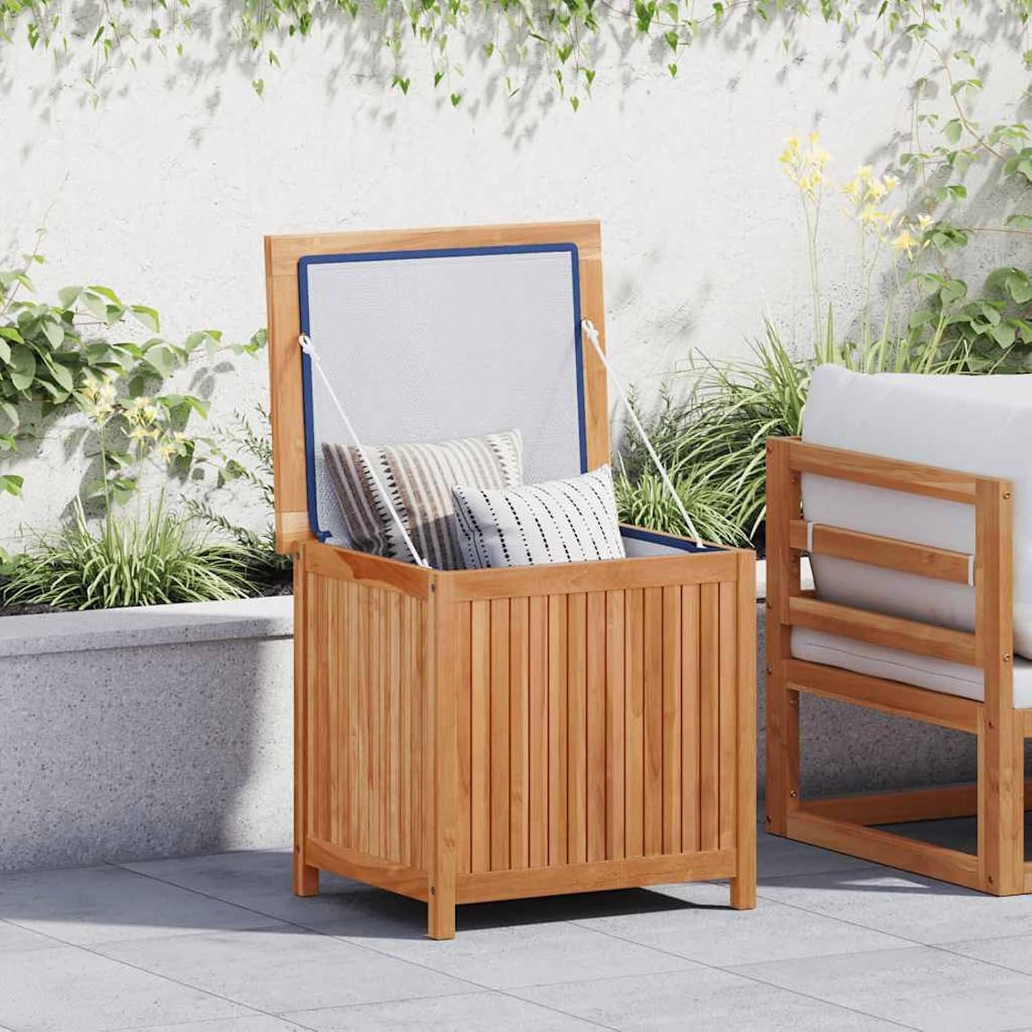 Outdoor Storage Box, Rustic Solid Teak Wood Compact Deck Box for Patio Garden Storage