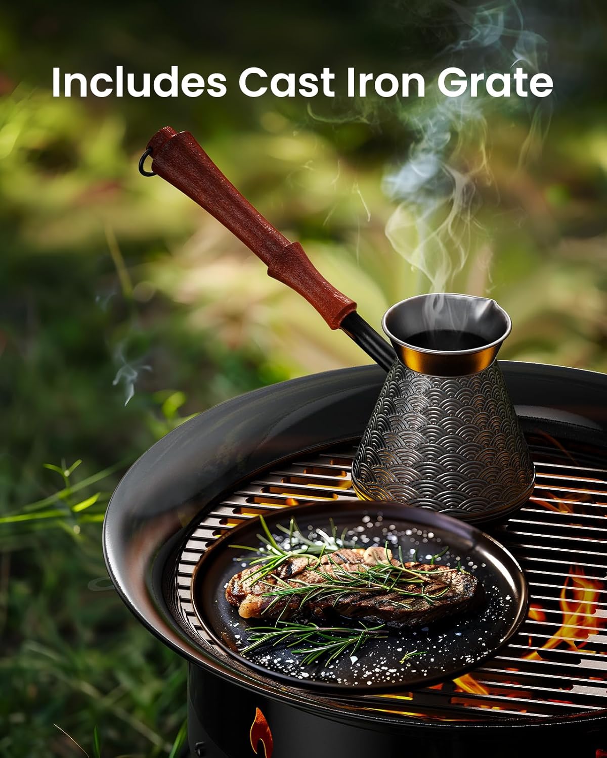 Ciays Propane Fire Pit 24 Inch, Gas Portable Large Fire Pit with Grill Grate, Folding Legs, Hose Hooks, Propane Tank Holder, Cover & Carry Strap, CSA Certified,Portable, 58,000 BTU