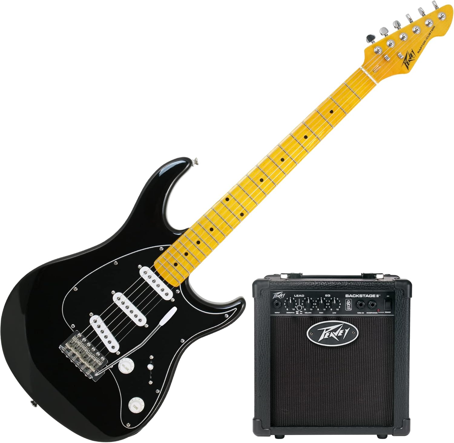 Peavey Raptor® Custom Black Electric Guitar with Backstage® II Combo Guitar Amplifier