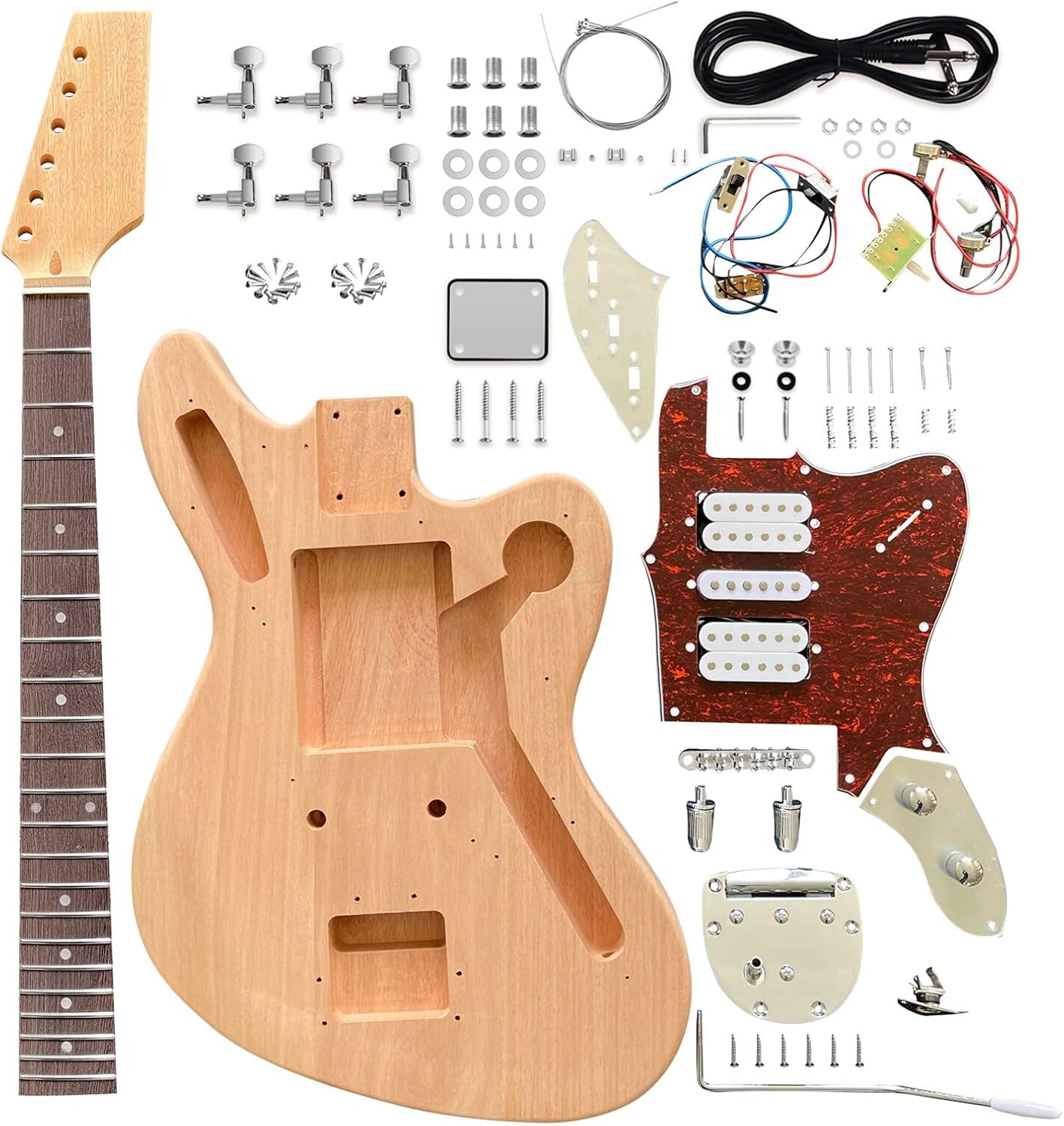 DIY Electric Guitar Kit Beginner Kit 6 String Right Handed with Mahogany Body Mahogany Neck Rosewood Fingerboard Chrome Hardware Build Your Own Guitar.