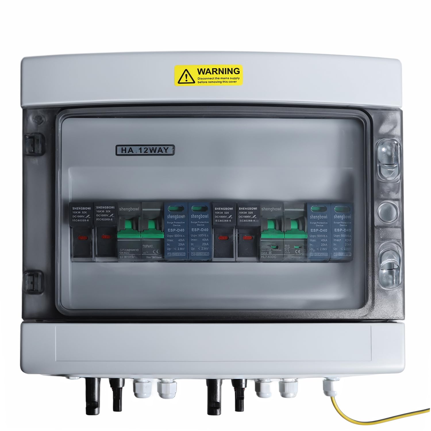 2 String Solar PV Combiner Box 2 in 2 Out IP65 DC500V 32A Circuit Breaker Surge Protector PV Fuse Solar Disconnect Switch Outdoor Waterproof Solar Panels System