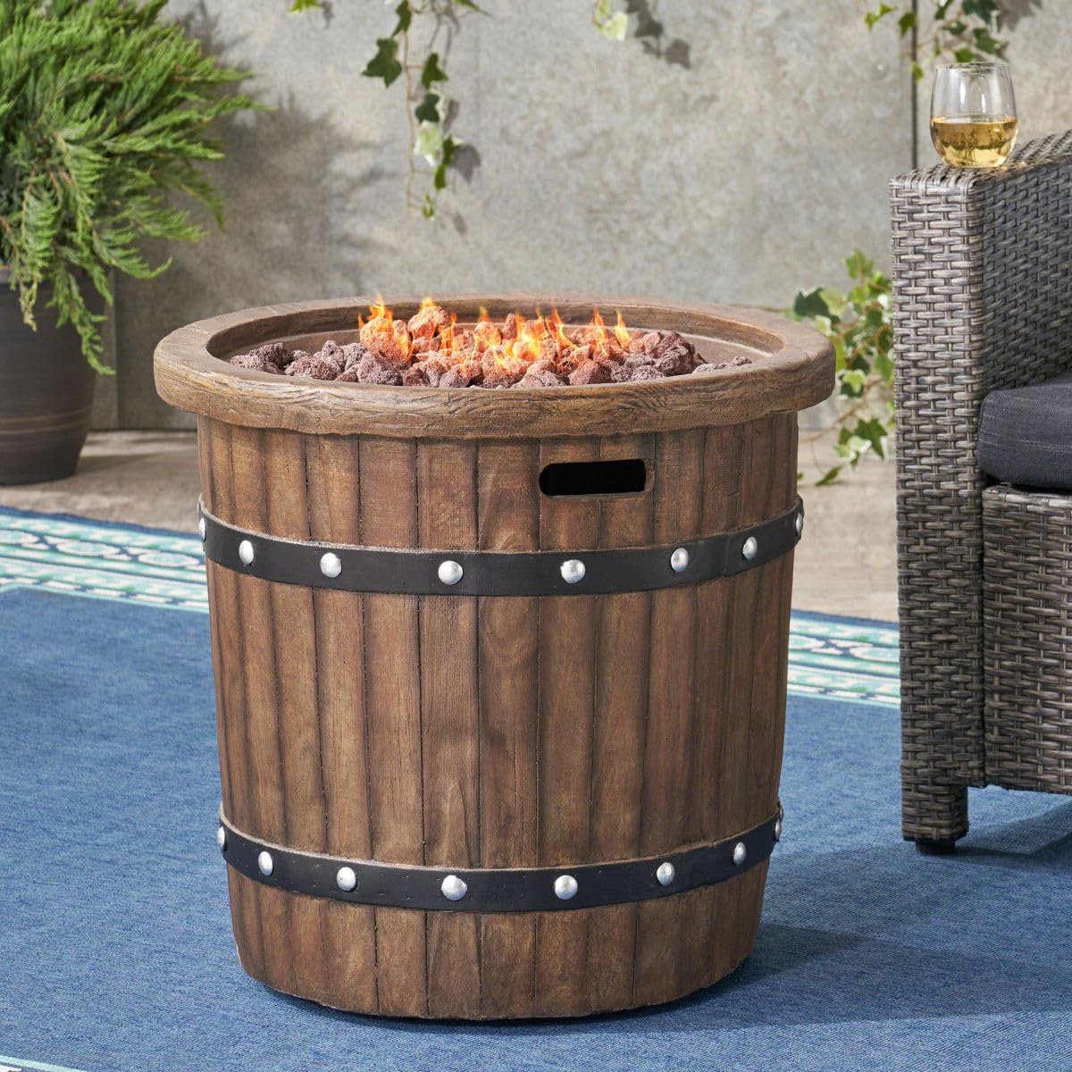 25-inch Round Dark Brown Fire Pit, 40,000 BTU Outdoor Propane Fire Bowl with Lightweight Concrete Design for Patio Garden Backyard