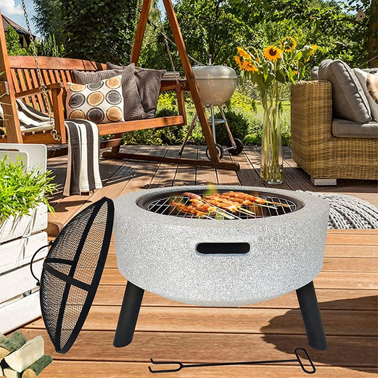 Courtyard Grill Heating Stove, Charcoal Outdoor Grilling Stove BBQ Grill/Fire Pit, Dining Table, Garden Heater Bowl, Multi-Purpose Smoked Grill