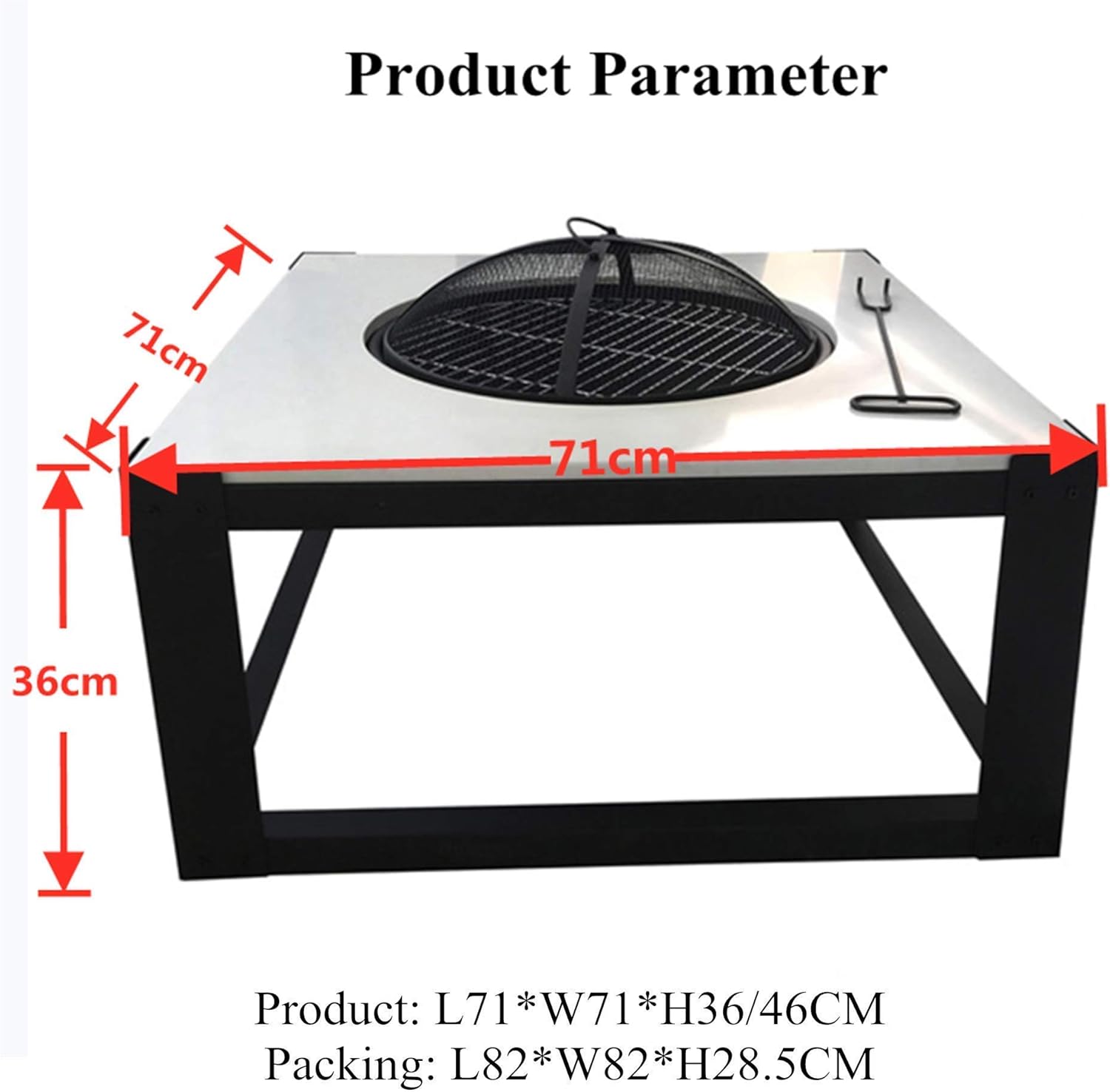 Cast Stone Bonfire Table,Party Fire Pit for Camping,Patio Heater,with Deep Fire Pit Bowl/Net Cover/Chrome Grilled Wire Mesh/Black Charcoal Tray