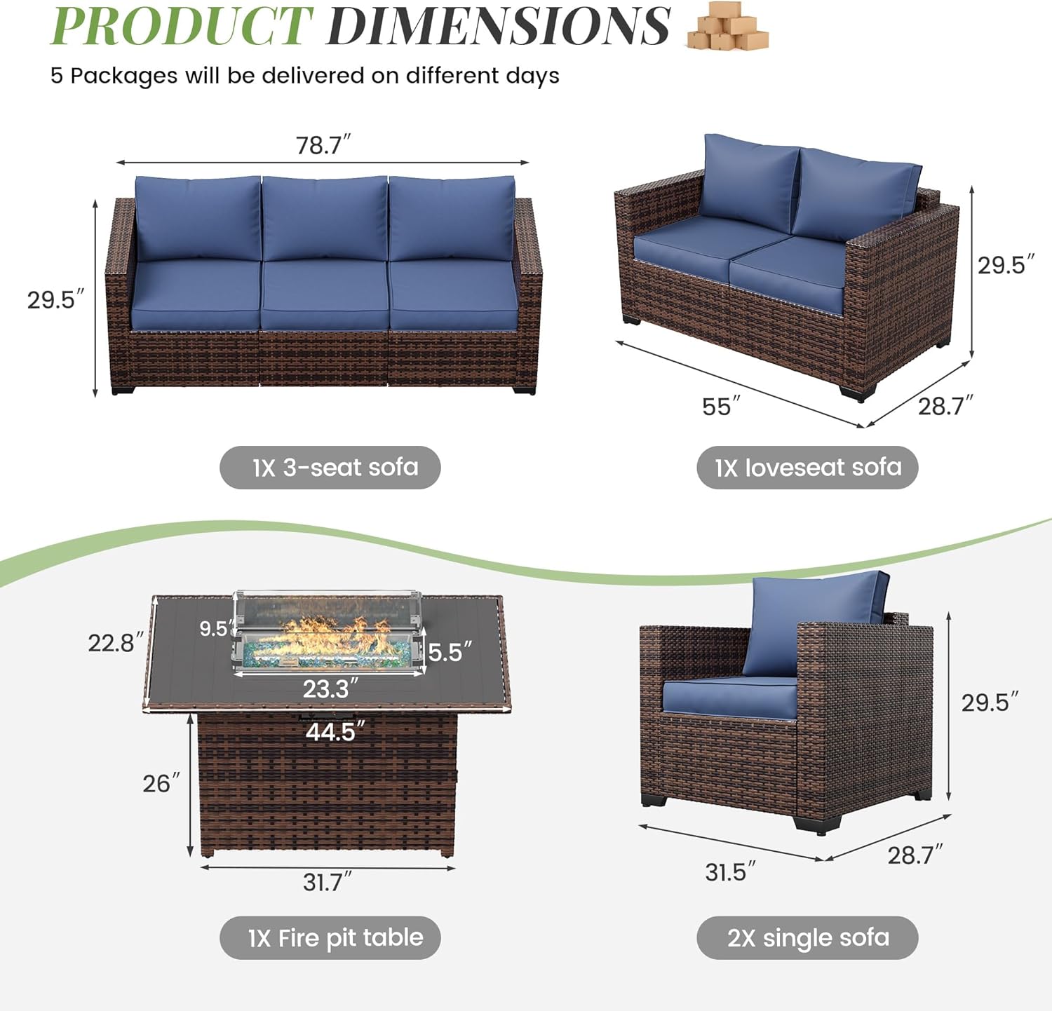 Amopatio Oversized Outdoor Sectional Sofa Set with 44