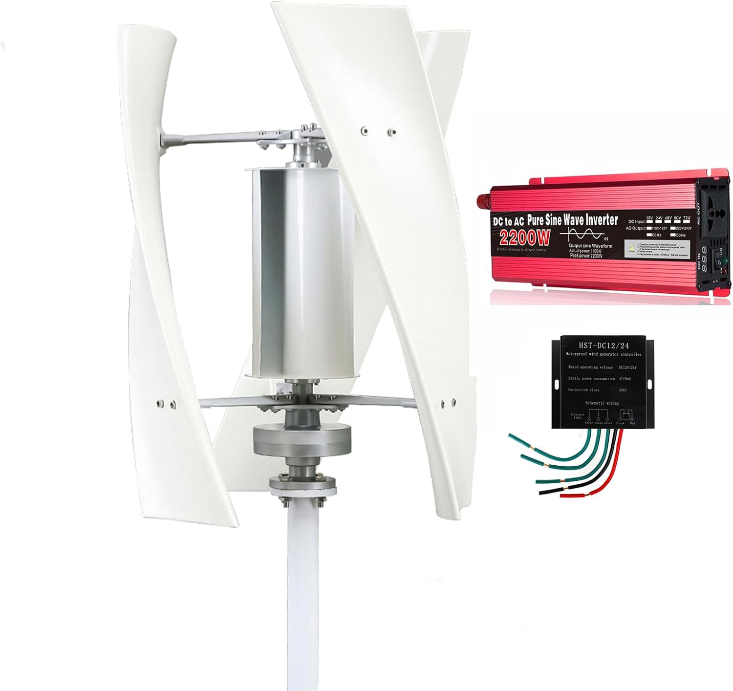 2200W 3 Blades Vertical Wind Turbine Generator Set,12V 24V 48V 220V Maglev Wind Turbine Easy to Assemble Suitable for Wind/Solar/Street/Mountainous Areas