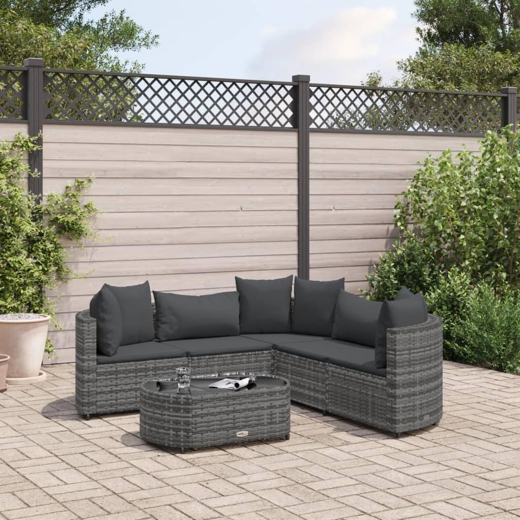 Furniture Sets 6 Piece Patio Sofa Set with Cushions Gray Poly Rattan,[HighQuality Outdoor PE Rattan Sofa Set Comfortable, Durable, and Modular] Garden Conversation Sets