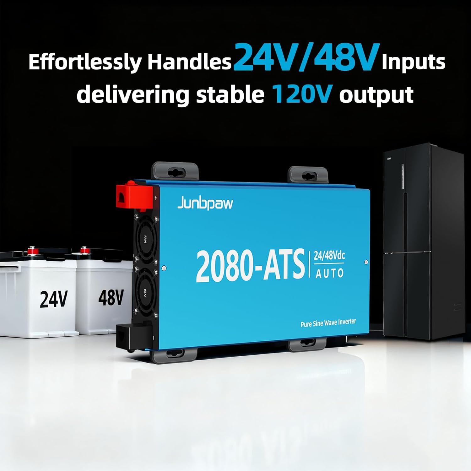 2080W Pure Sine Wave Inverter with Auto Transfer Switch ATS, Dual Voltage Power Inverter 24V/48V to 120V for RV, Truck Off-Grid, Camping, Home Emergency Backup (Blue)