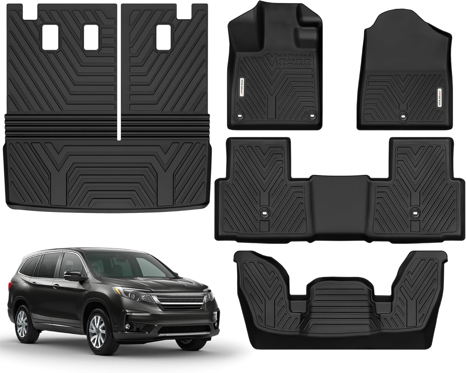 YITAMOTOR Floor Mats Compatible with 2026 2025-2023 Honda Pilot 7-Seater & 8-Seater, All-Weather Car Liners Custom Fit Pilot Accessories, 1st & 2nd & 3rd Row & Backrest Mats & Cargo Liner, Black