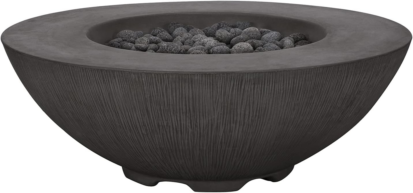Pyromania Shangri-La Outdoor Concrete Fire Pit Bowl, 41 Inches Round - Natural Gas Model in Charcoal Gray Color