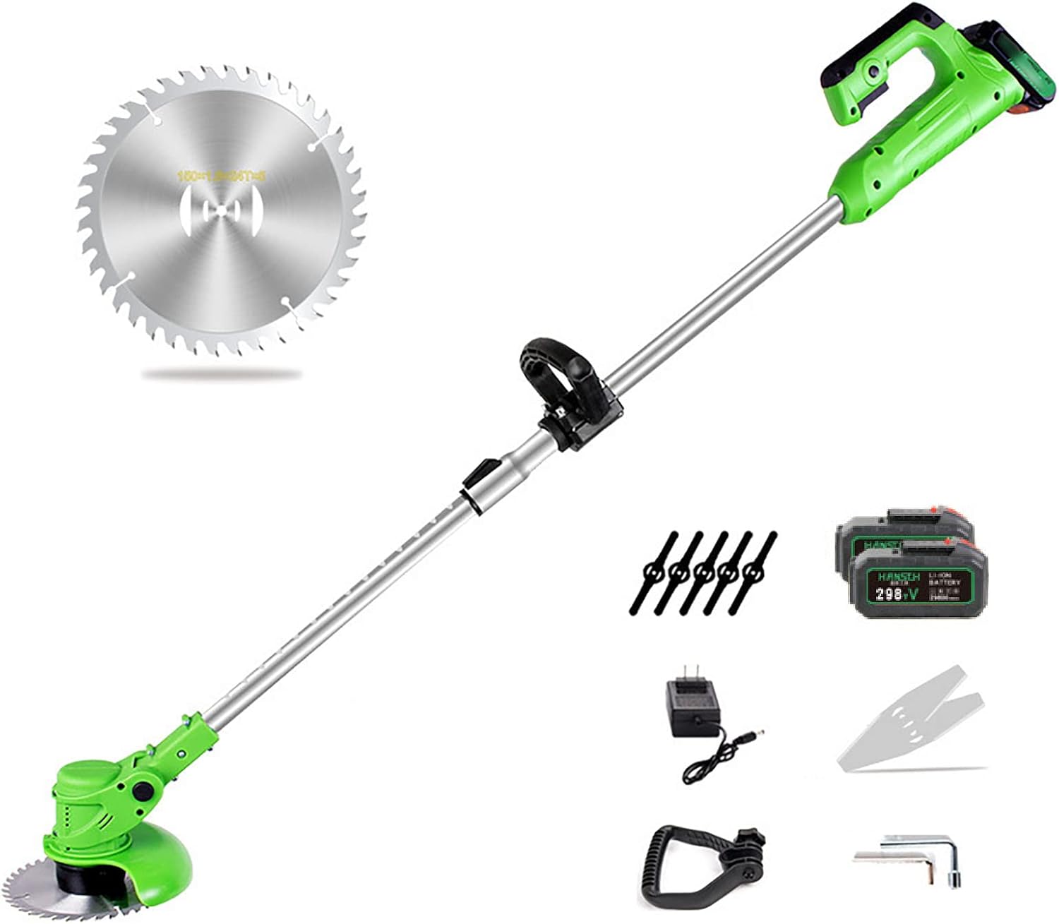 Walk-Behind Lawn Mower, Adjustable Length Rotatable Machine Head Lawn Mower 600W Power Electric Rechargeable Lawn Mower Home Small Garden Lawn Trimmer