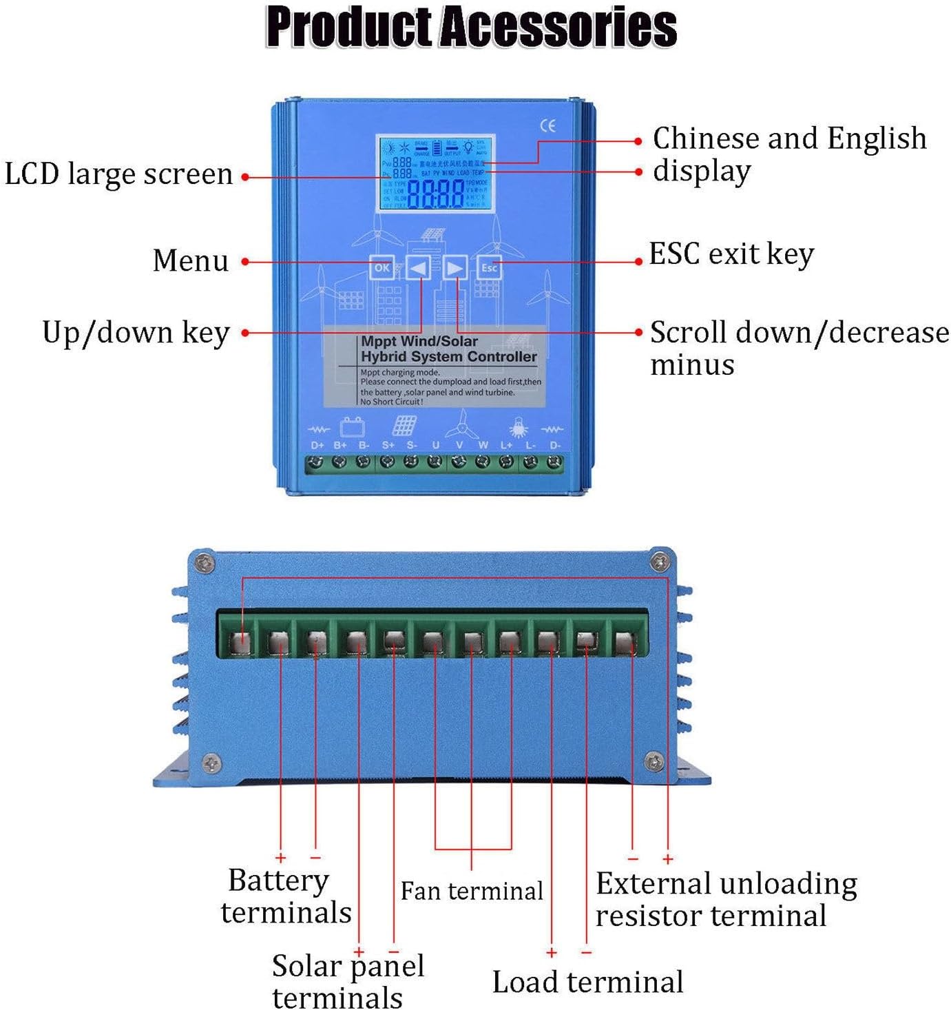12V/24V/48V Wind Solar Hybrid Charge Controller, 2000W-12000W Wind Turbine Solar Hybrid MPPT Charge Boost Controller with LCD Screen (24v 12000w)