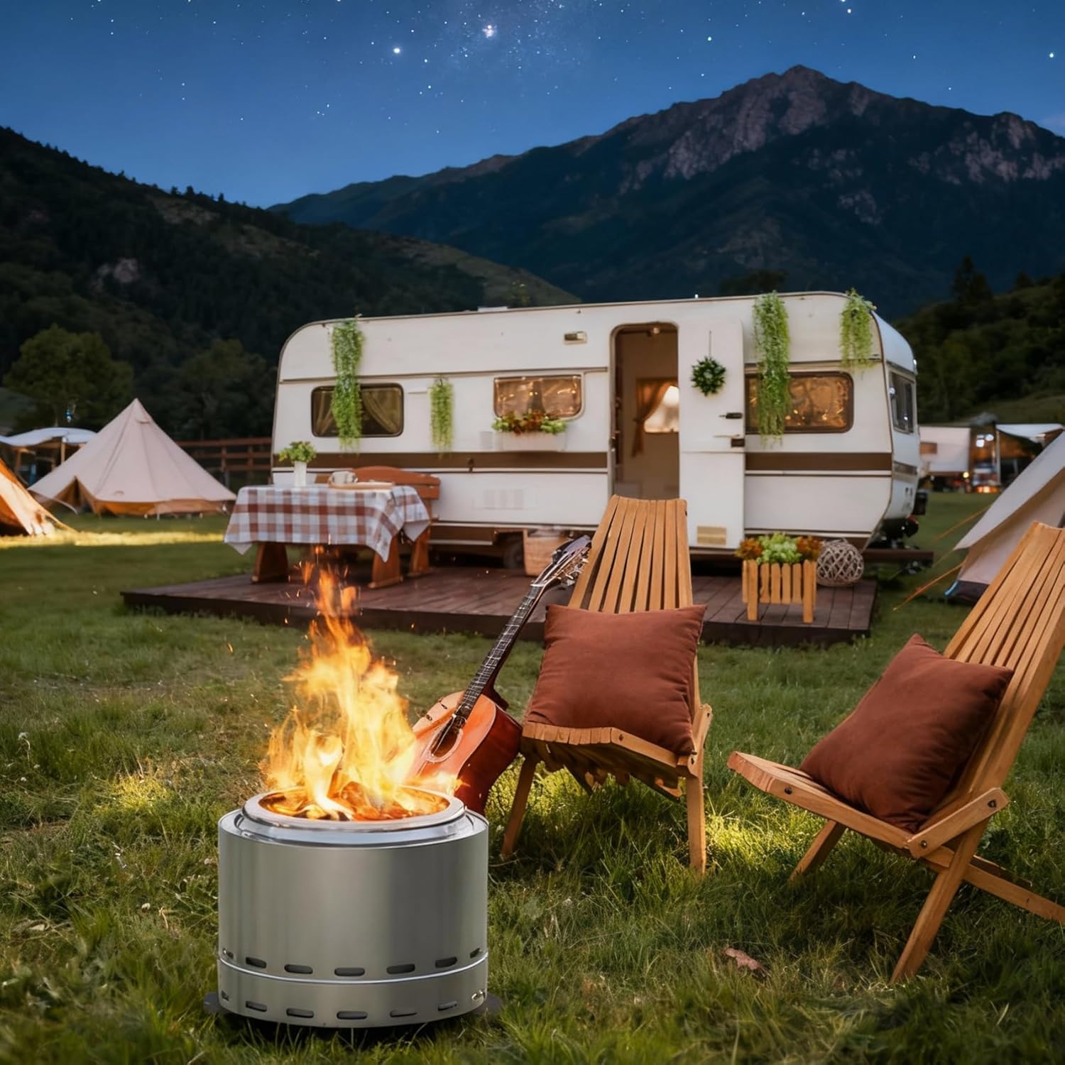 Smokeless Fire Pit, 19.5 Inch Portable Wood Burning Fire Pit with Carry Bag, Outdoor Bonfire Pit for Patio Camping Backyard, Low Smoke Stainless Steel Firepit, Patio Stove for Garden BBQ & Bonfire