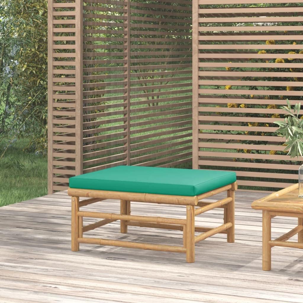 Patio Footstool with Green Cushion Bamboo,Bamboo Patio Footstool for Outdoor Relaxation: Durable and Stylish Patio Furniture Sets, Conversation Sets, 1