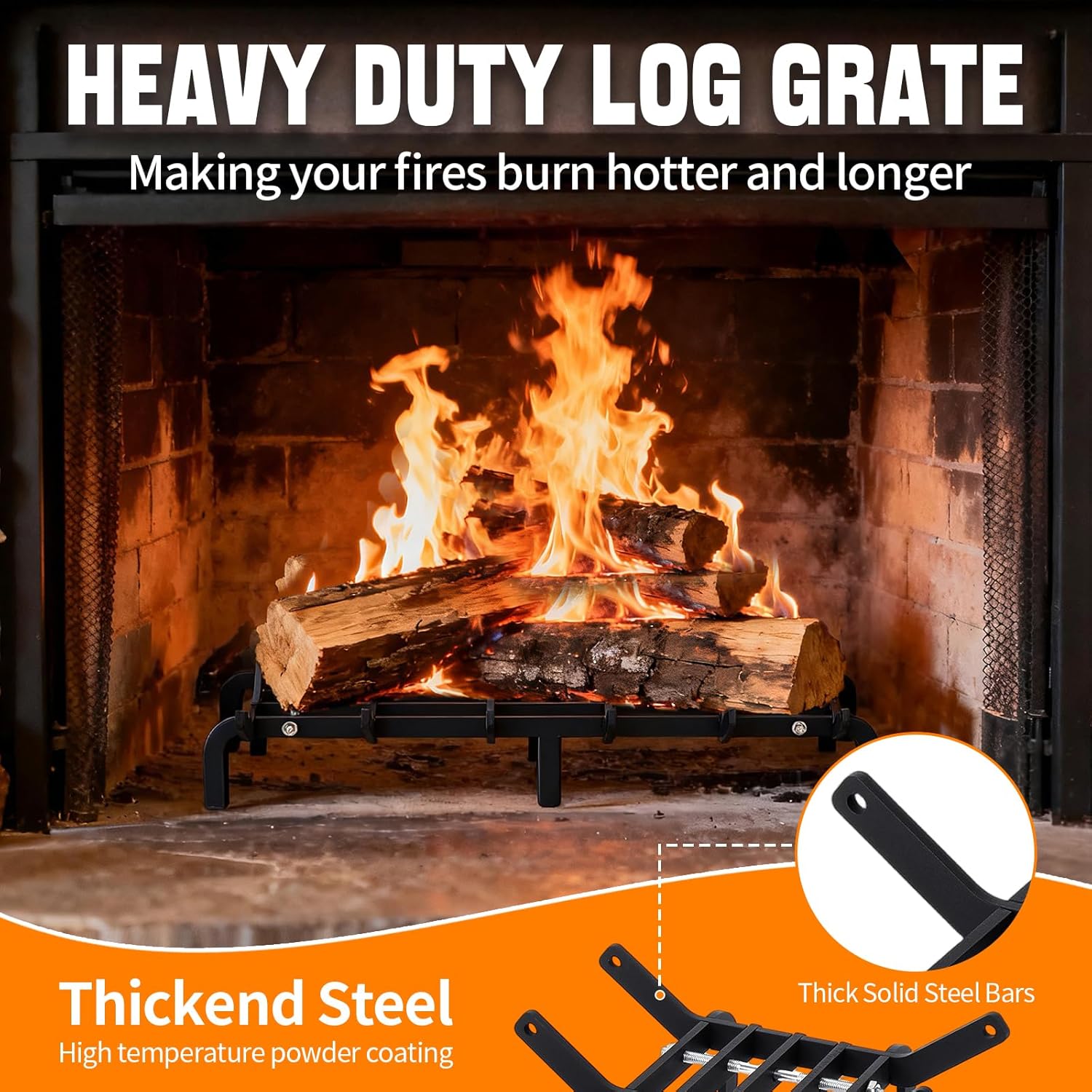 Fireplace Grates 26.9 inch Fire Place Grate Heavy Duty High Carbon Steel Fireplace Log Grate for Indoor Outdoor Firewood Stove Log Holder Rack Wood Burning Fireplace Accessories