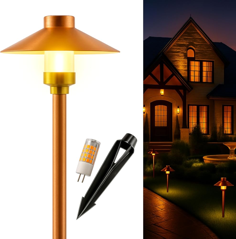 LED Pathway 126 Landscape Light 12V Solid Copper Low Voltage 4W G4 LED Light Bulb Warm White Included Outdoor Mushroom Security Garden Patio Area Light for Beautiful Bright Long Lasting