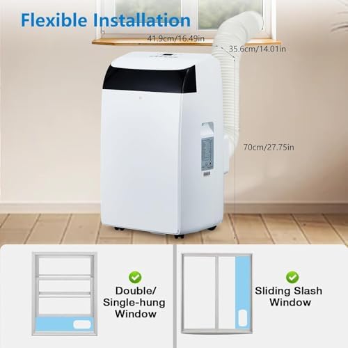 14000BTU Portable Air Conditioner With Remote Control, Dehumidifier, Fan, 3-In-1 Stand UP AC Units Cool Up to 750 Sq. Ft., LED Touch Control, 24-Hour Timer, Window Vent Kit