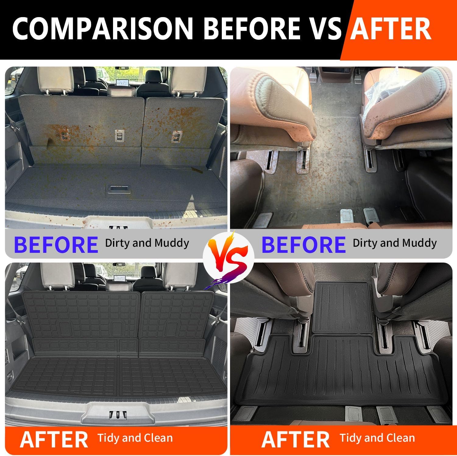 powoq 7-Seat Floor Mat Compatible with 18-24 Ford Expedition Cargo Liner 3rd Backrest Mat Replacement for 2018-2024 Ford Expedition Accessories（Trunk Mat+3rd Row Backrest Mat+Floor Mat