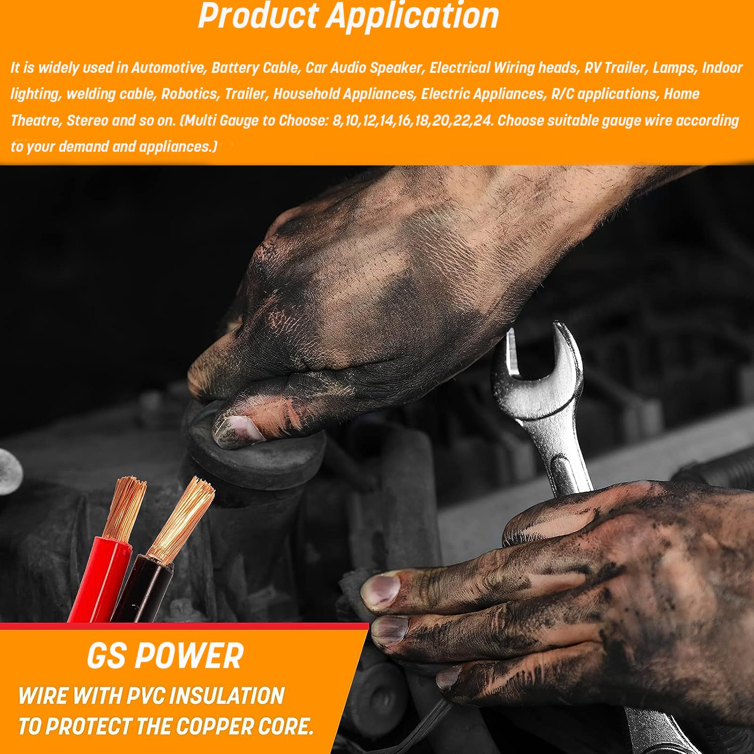 GS Power OFC Pure Copper 10 Gauge Wire 50ft Oxygen Free, Electrical 12v Primary Hi-Fi Speaker Cable, 10AWG for Amplifier, Solar Panel, Automotive, Battery Cable, Stereo, Car, Home Theater, RV Power