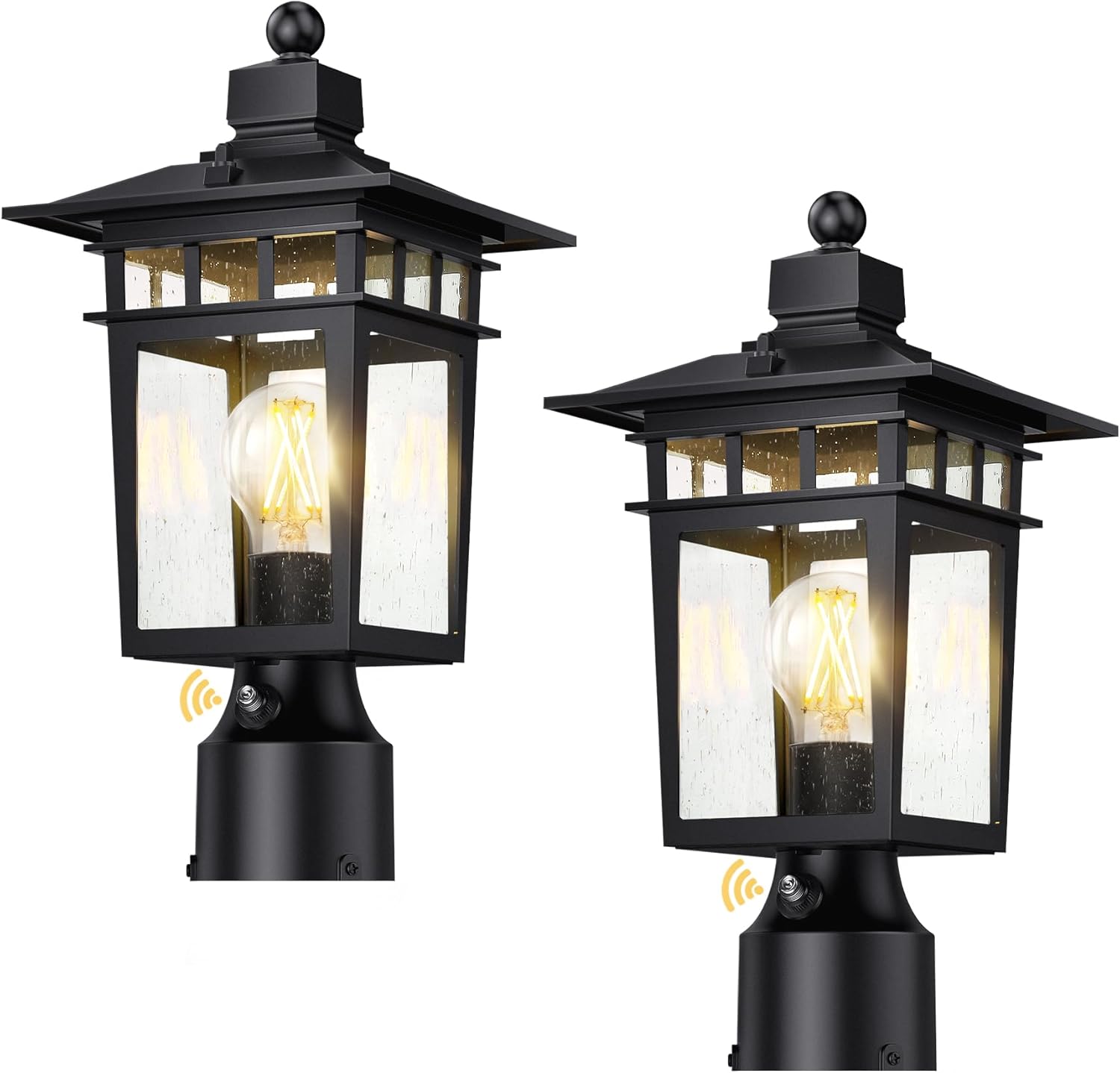Dusk to Dawn Outdoor Post Lights, Waterproof Lamp Post Light Fixture, Aluminum Lamp Posts Outdoor Lighting Pole Lantern for Outside Yard Patio Pathway Garden Deck, Hard Wired (2 Pack, Black)