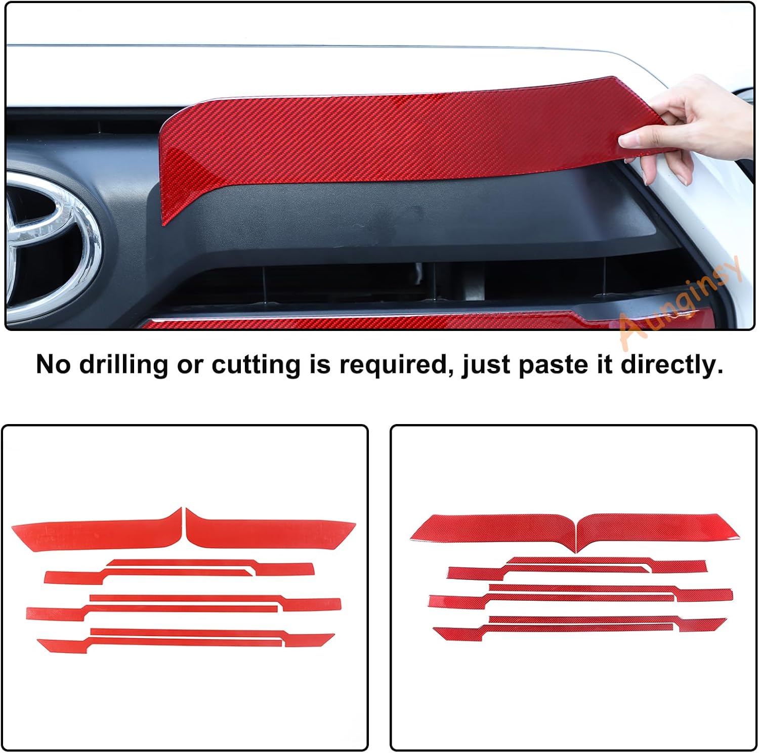 Aunginsy Car Front Bumper Grille Trim Sticker Fit Toyot@a Tundra 2022-2024 Truck Real Carbon Fiber Front Lip Bumper Upper Grill Molding Strips Decorative Cover Protect Sticker Exterior Accessories