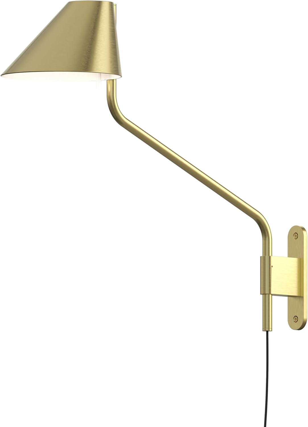 Sonneman Swing Arm Wall Lamp, Modern Led Plug in Wall Sconce Bedroom Light Fixture with Metal Cone Shade, Adjustable Brightness, Above a Desk Or Behind a Bed, Pitch Collection - Long, Brass