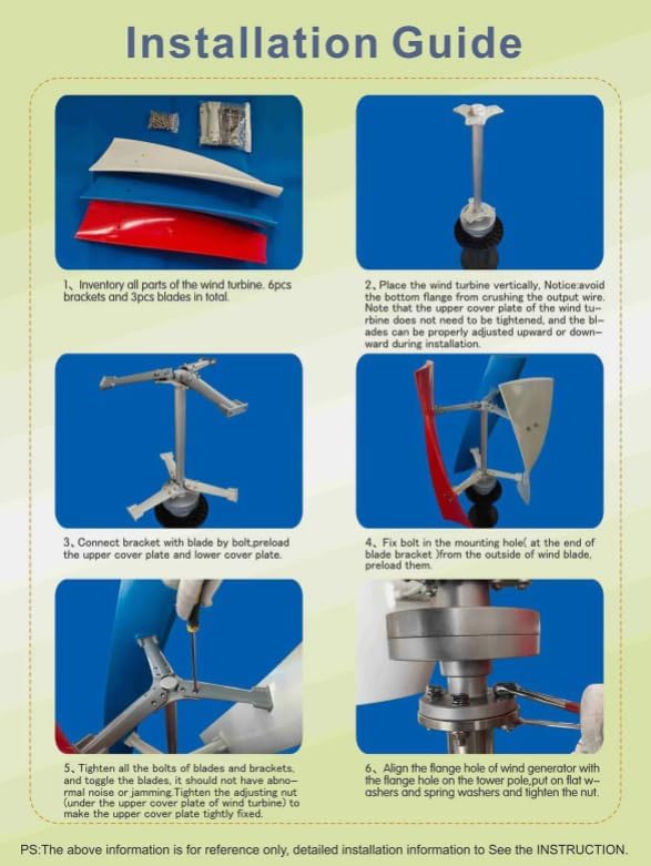 3 Blades Wind Turbine, 400W 24V Helix Maglev Axis Vertical Wind Turbine Wind Generator and Controller for Hybrid Solar Wind System (3 Blades White, Red, Blue)