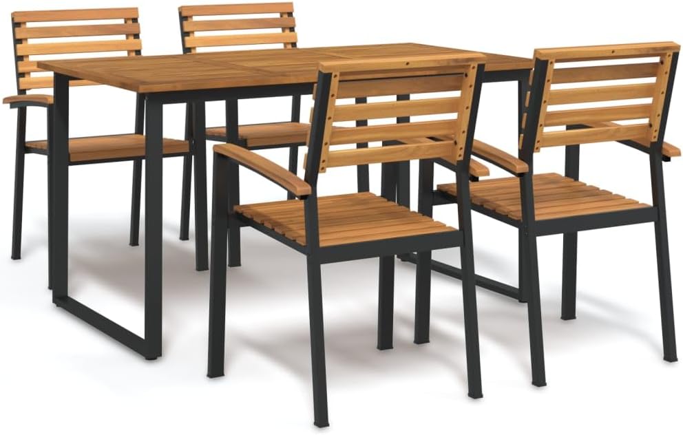 5 Piece Patio Dining Set Solid Wood Acacia and Metal Garden Furniture